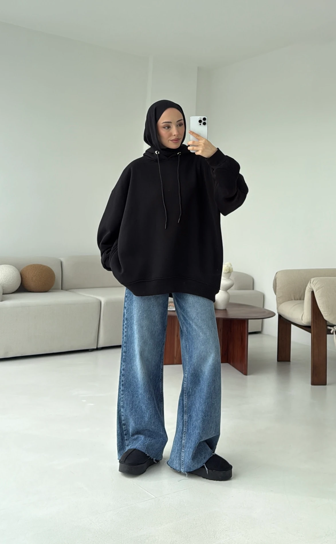 Kolu Pile Detay Oversize Sweatshirt Siyah