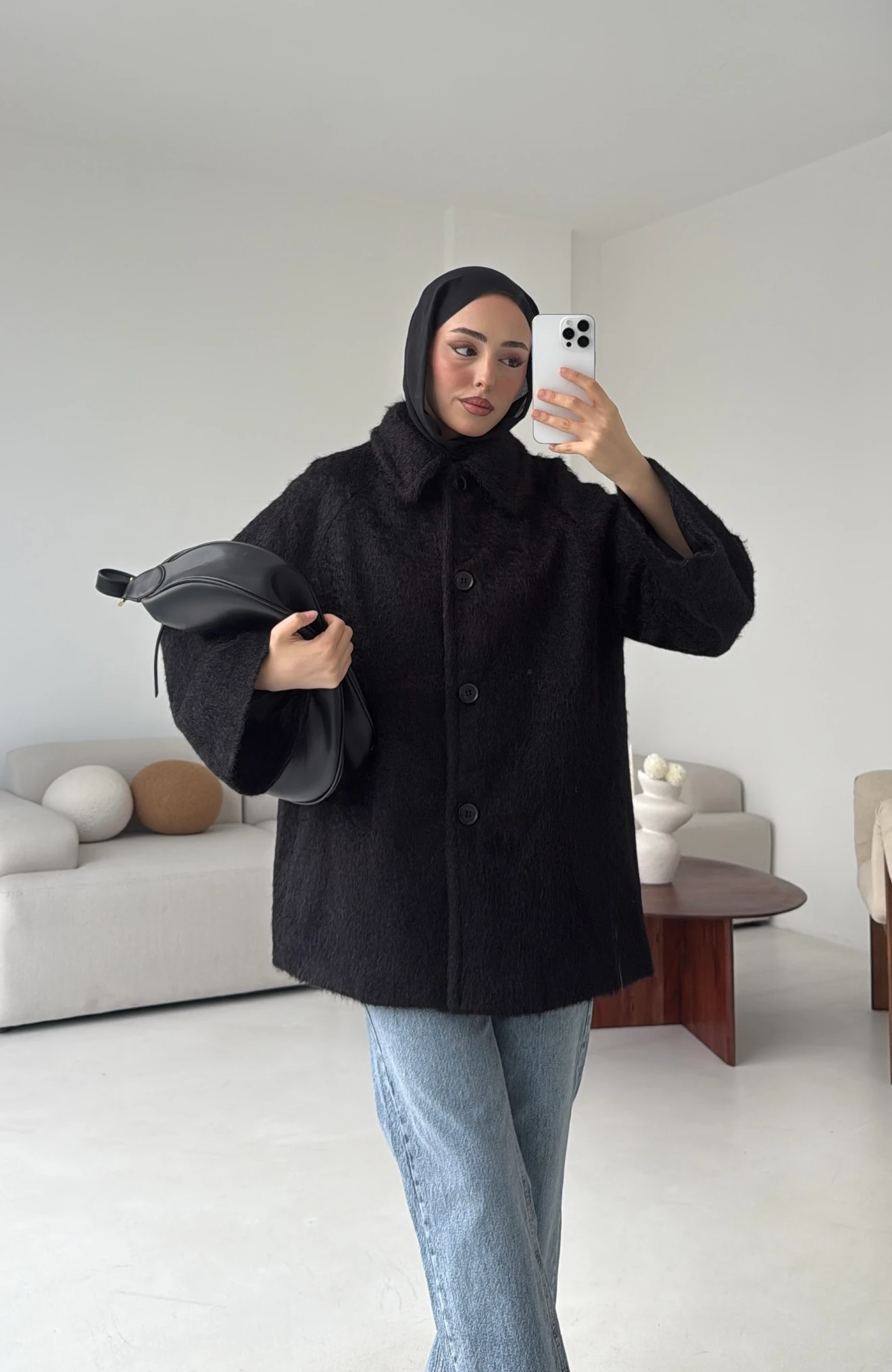 Mohair Reglan Kol Kaban Siyah