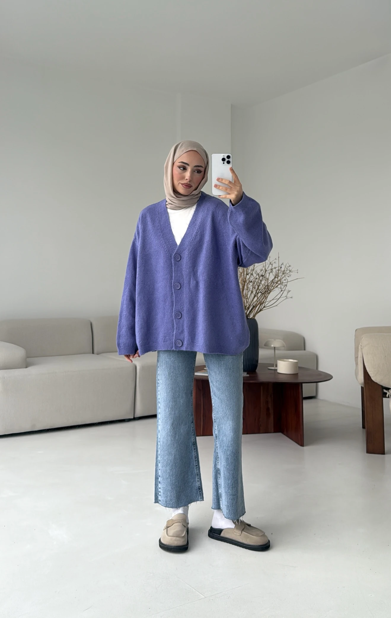 Oversize Yünlü Kazak Lila