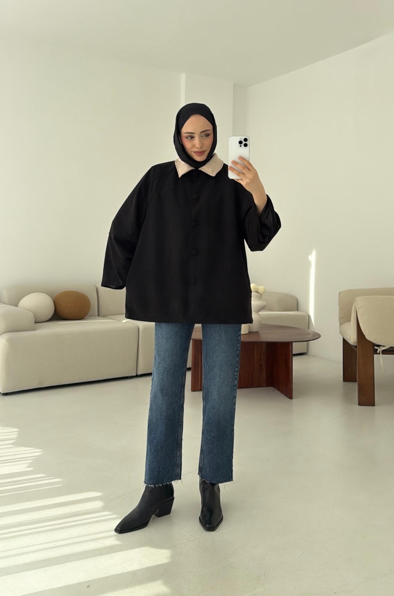 Nubuk Kontrast Yaka Ceket Siyah