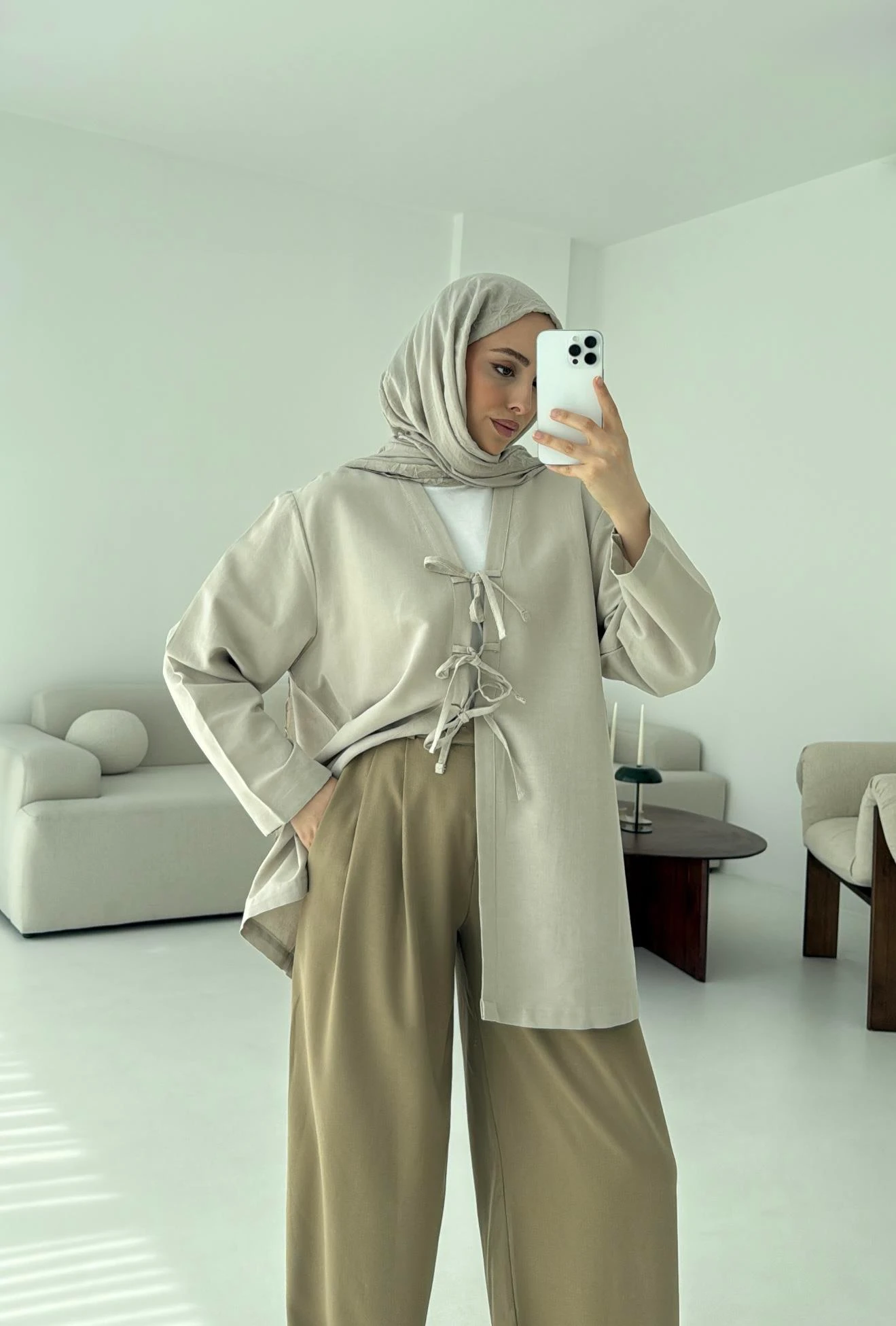 Keten Üç Bağlamalı Kimono Taş