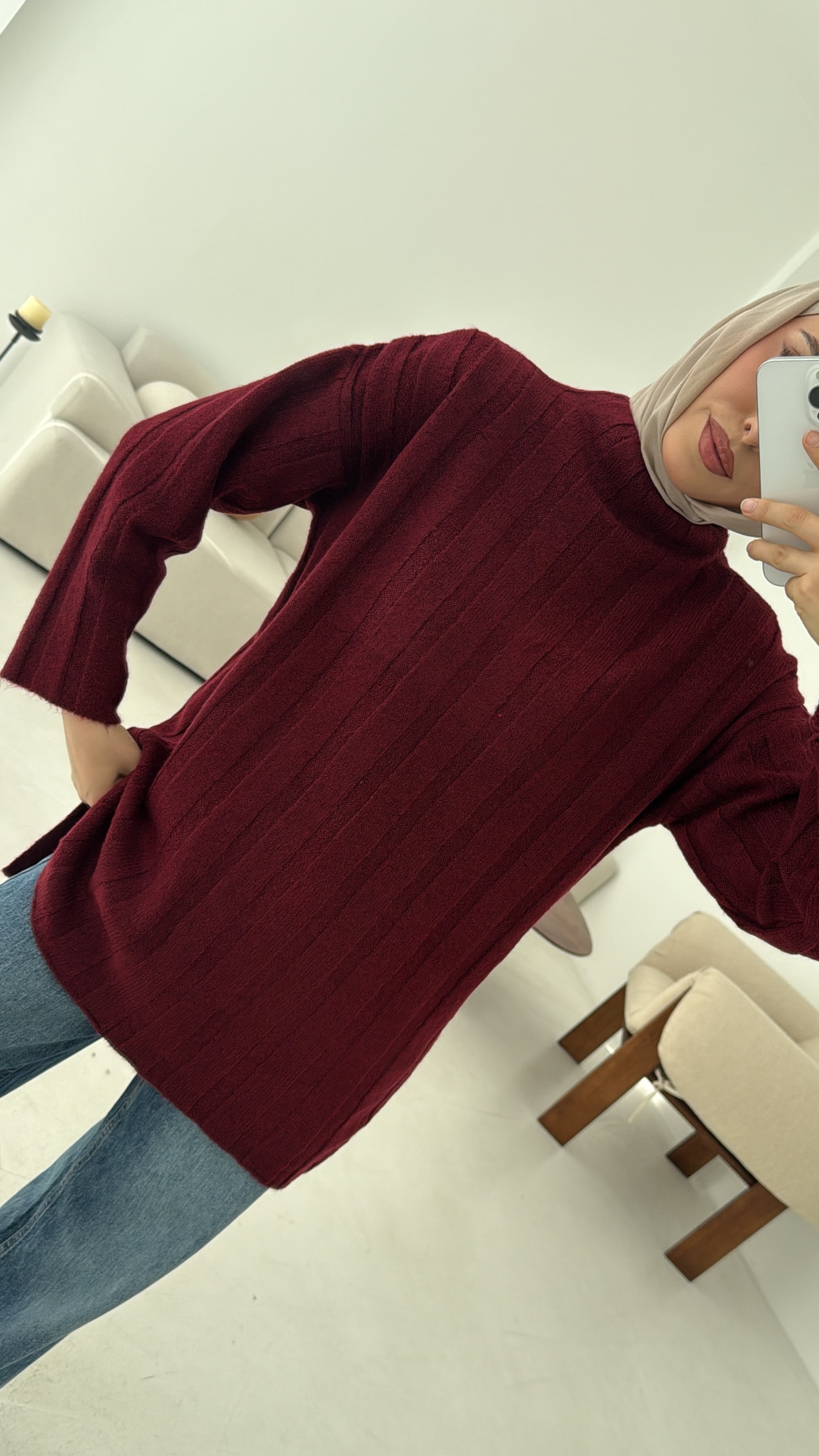 Fitilli Triko Kazak Bordo