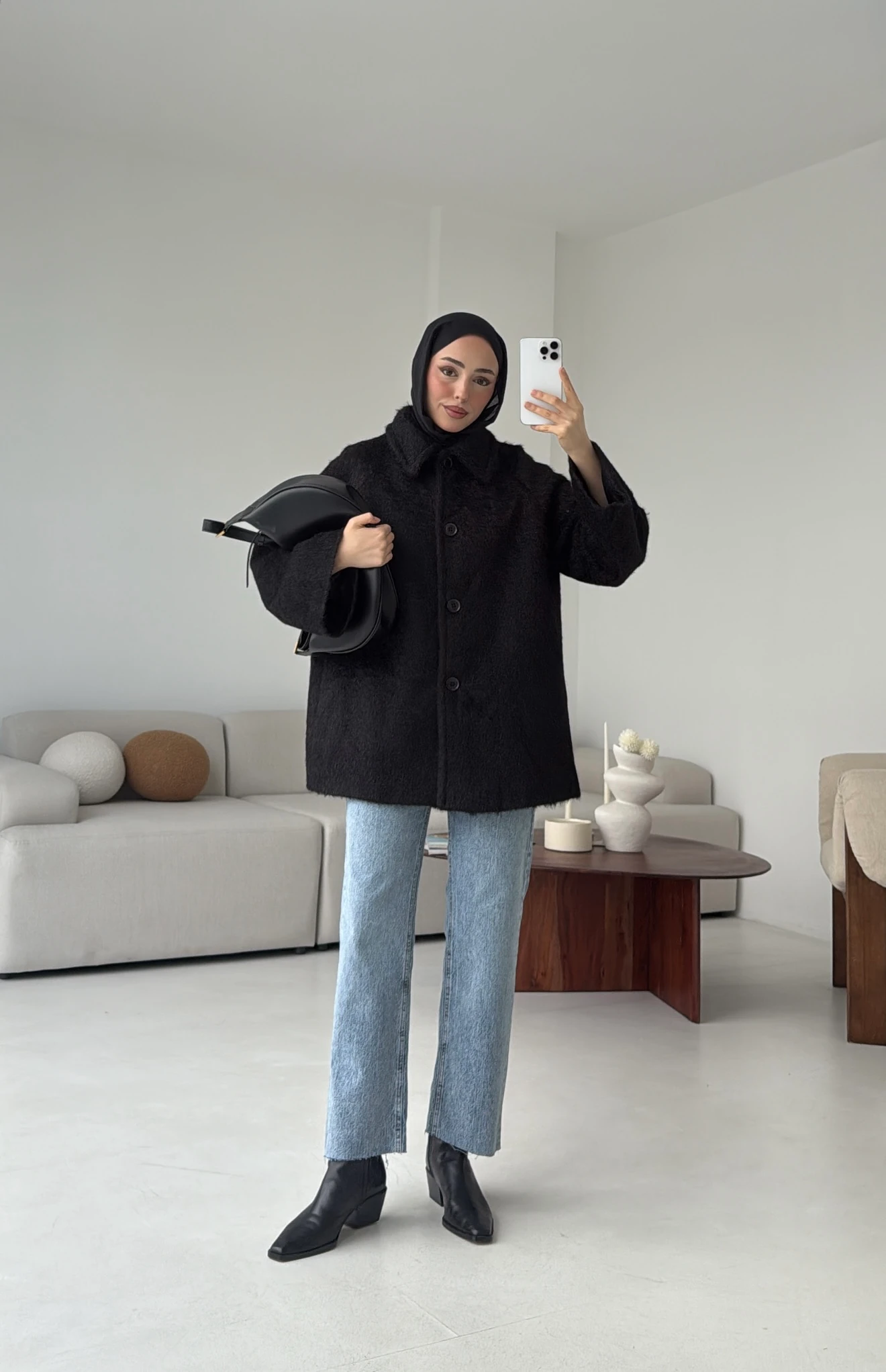 Mohair Reglan Kol Kaban Siyah