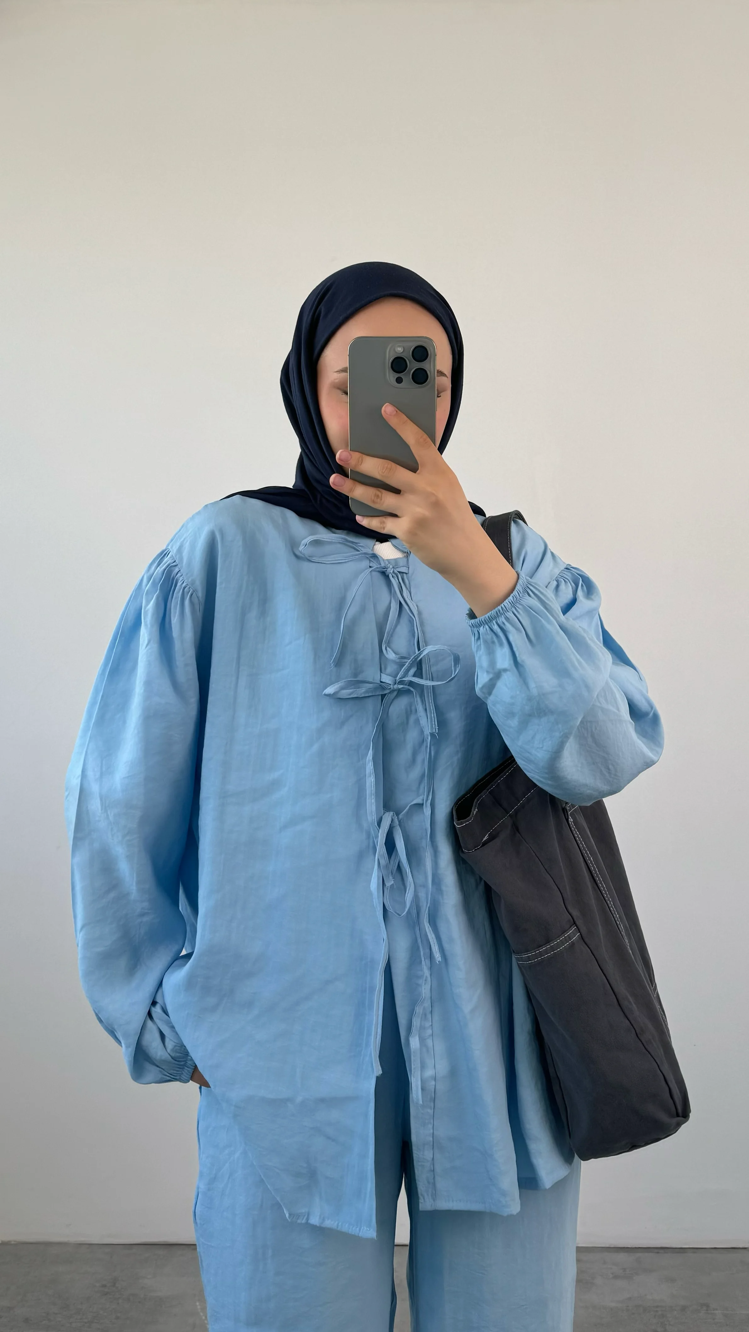 Tencel Önden Bağlamalı Kimonolu Takım Mavi