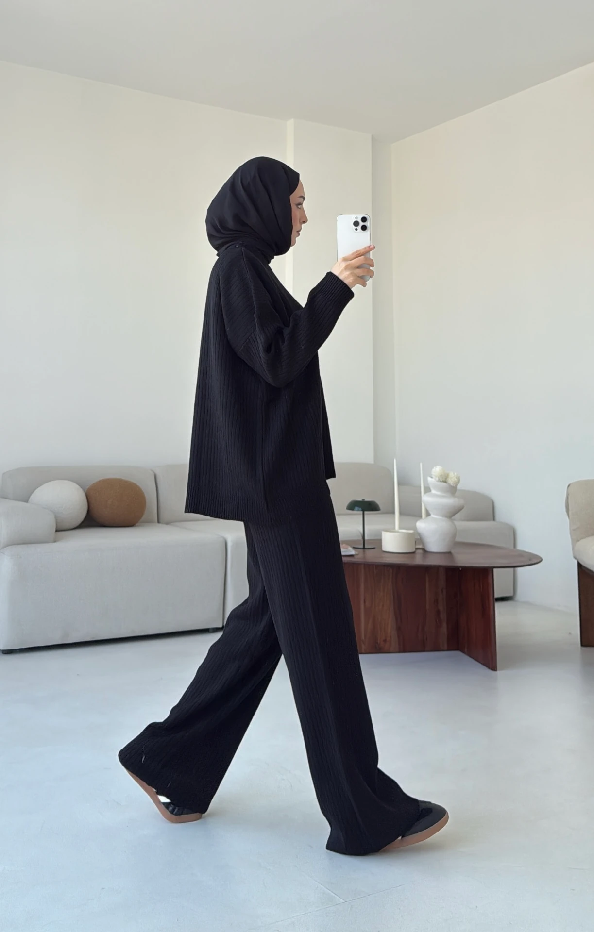 Bisiklet Yaka Triko Takım Siyah