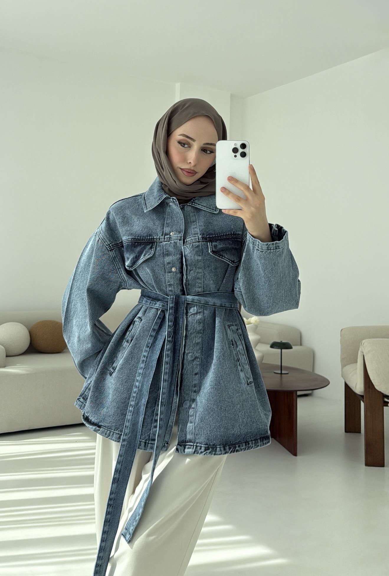 Bağlamalı Denim Ceket