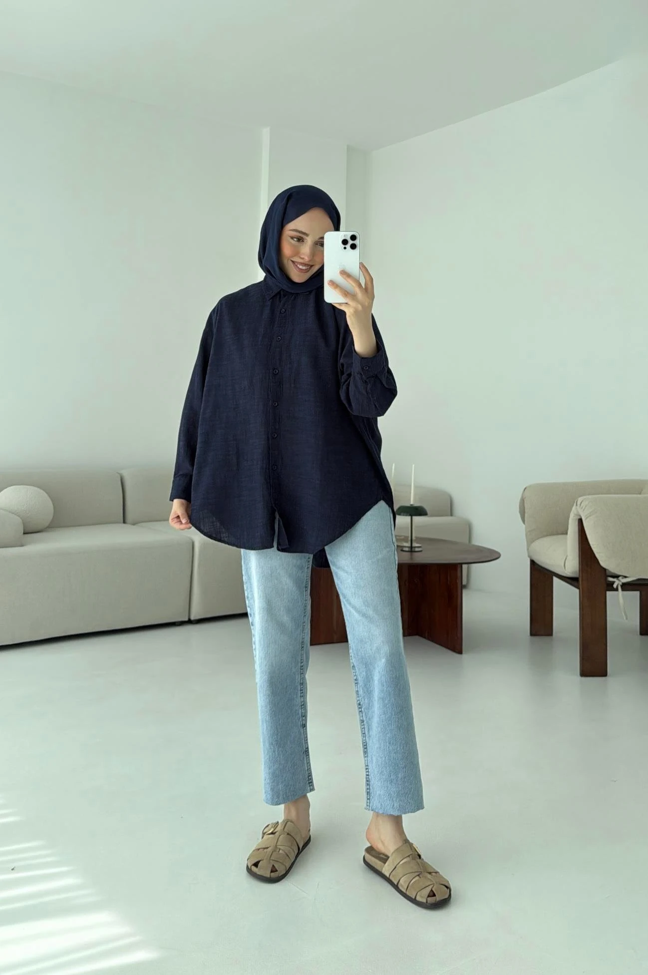 Lacivert Keten Gömlek