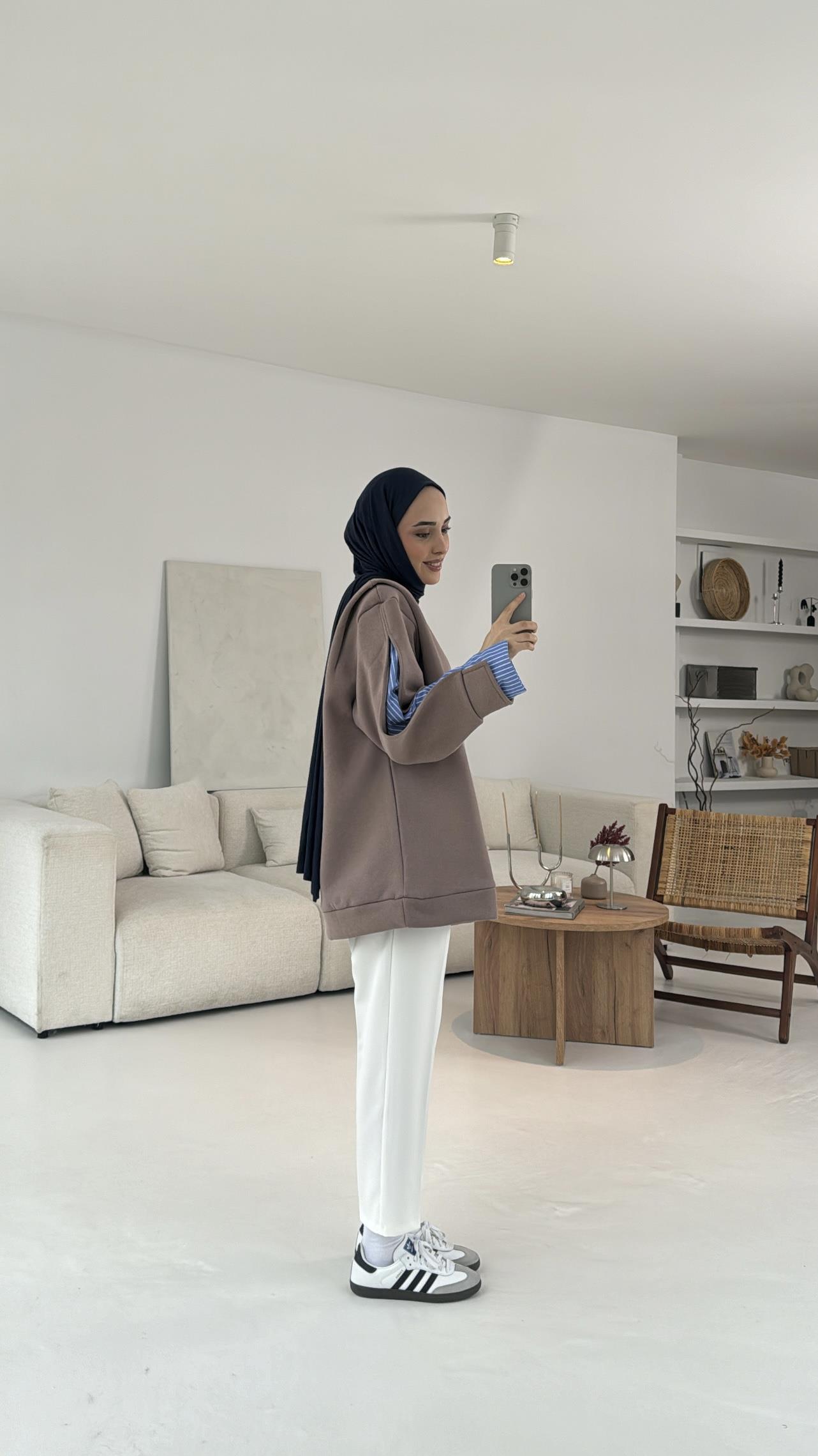 Gömlek Detaylı Sweatshirt Vizon