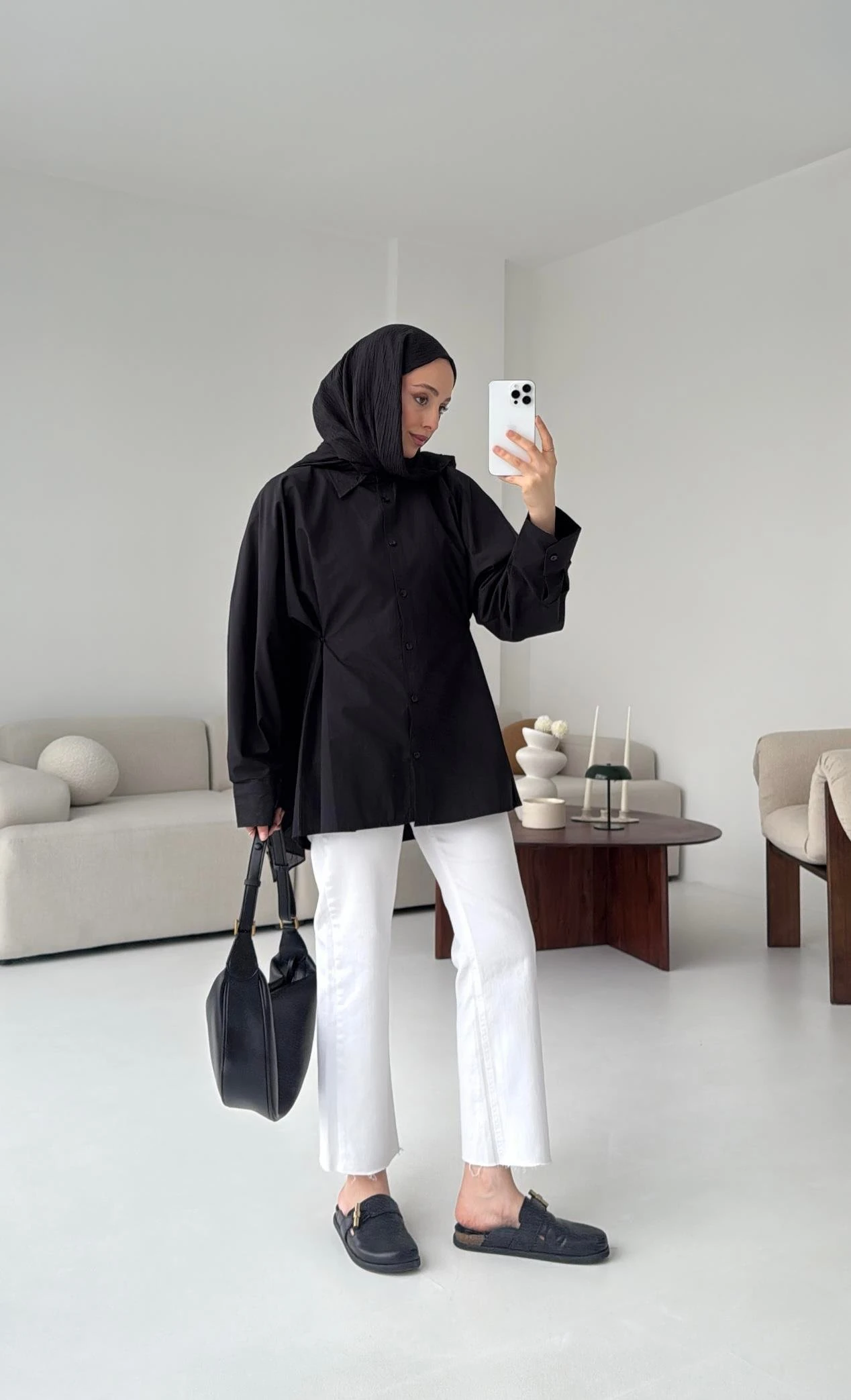 Yanları Düğmeli Gömlek Siyah