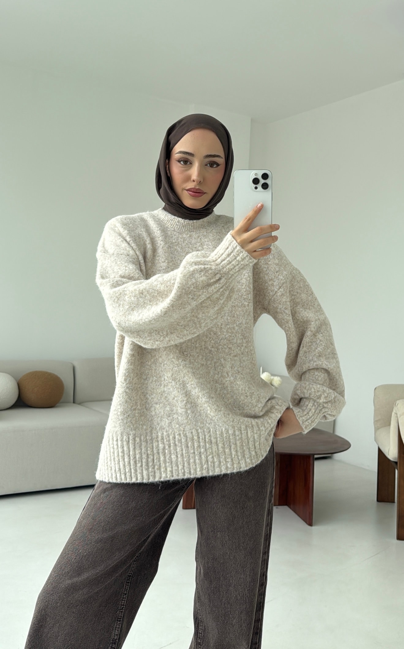 Balon Kol Yumuşak Kazak Bej