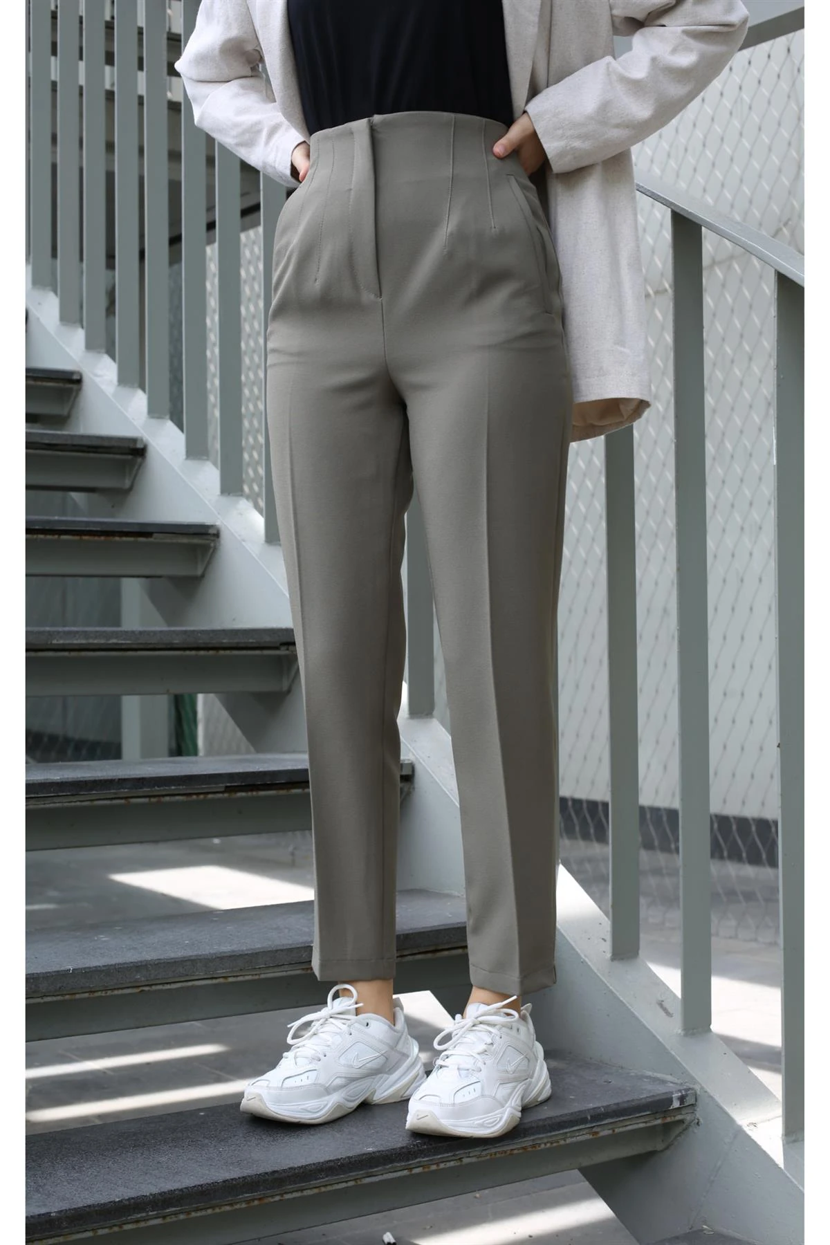 Beli Pens Detay Kumaş Pantolon Haki