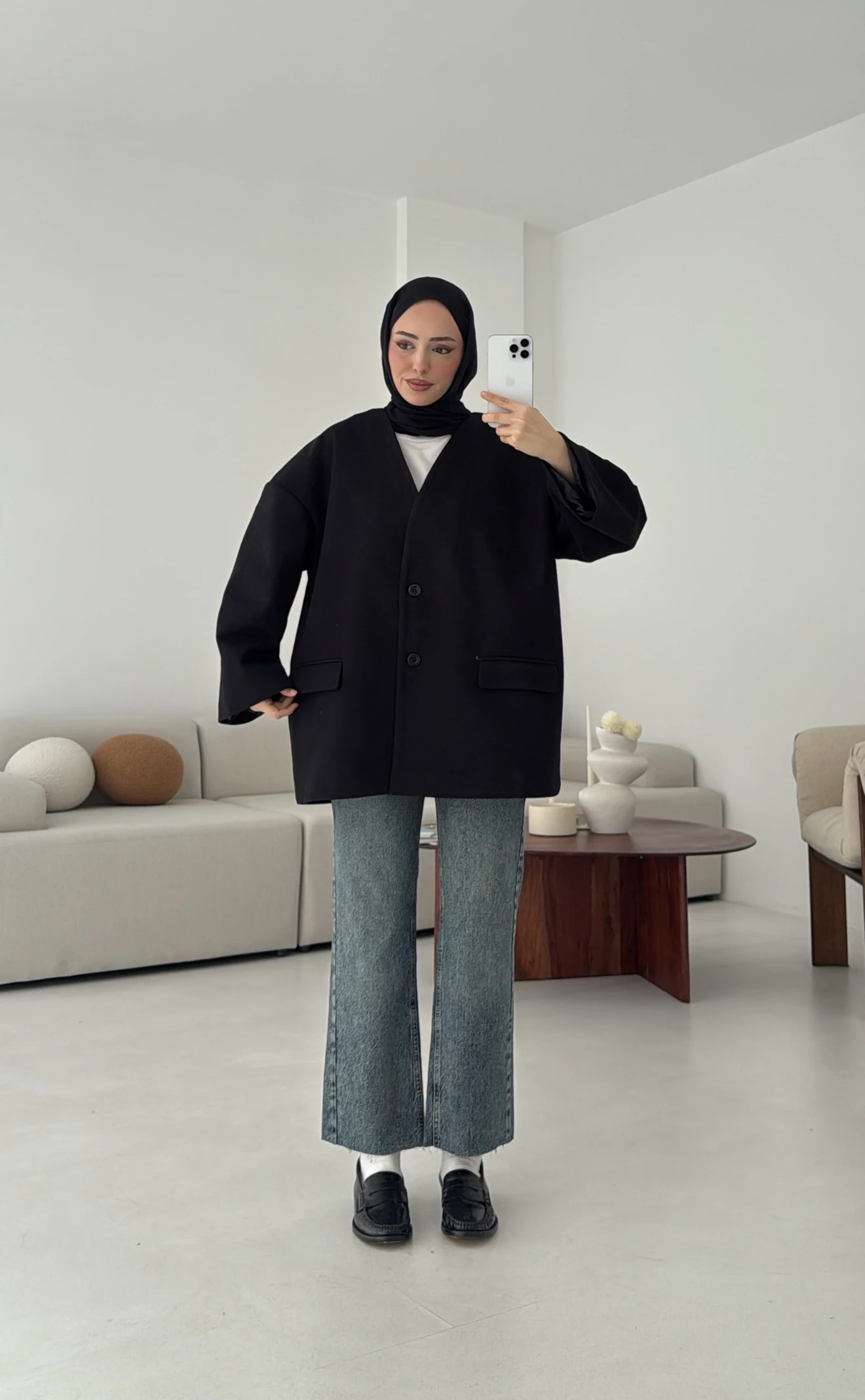 Düşük Omuz Atkılı Kaşe Ceket Siyah