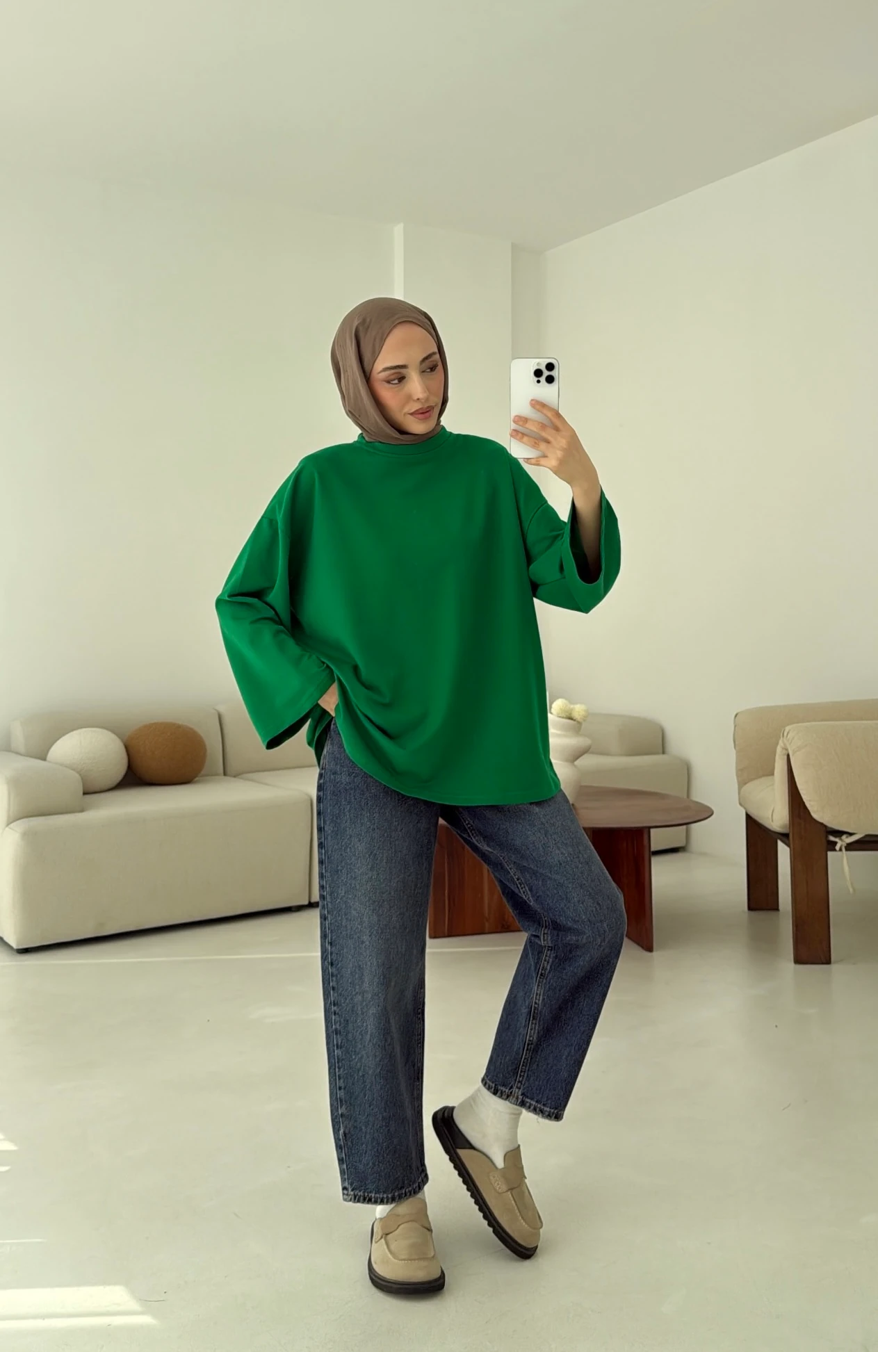 Basic İki İplik Sweat Yeşil