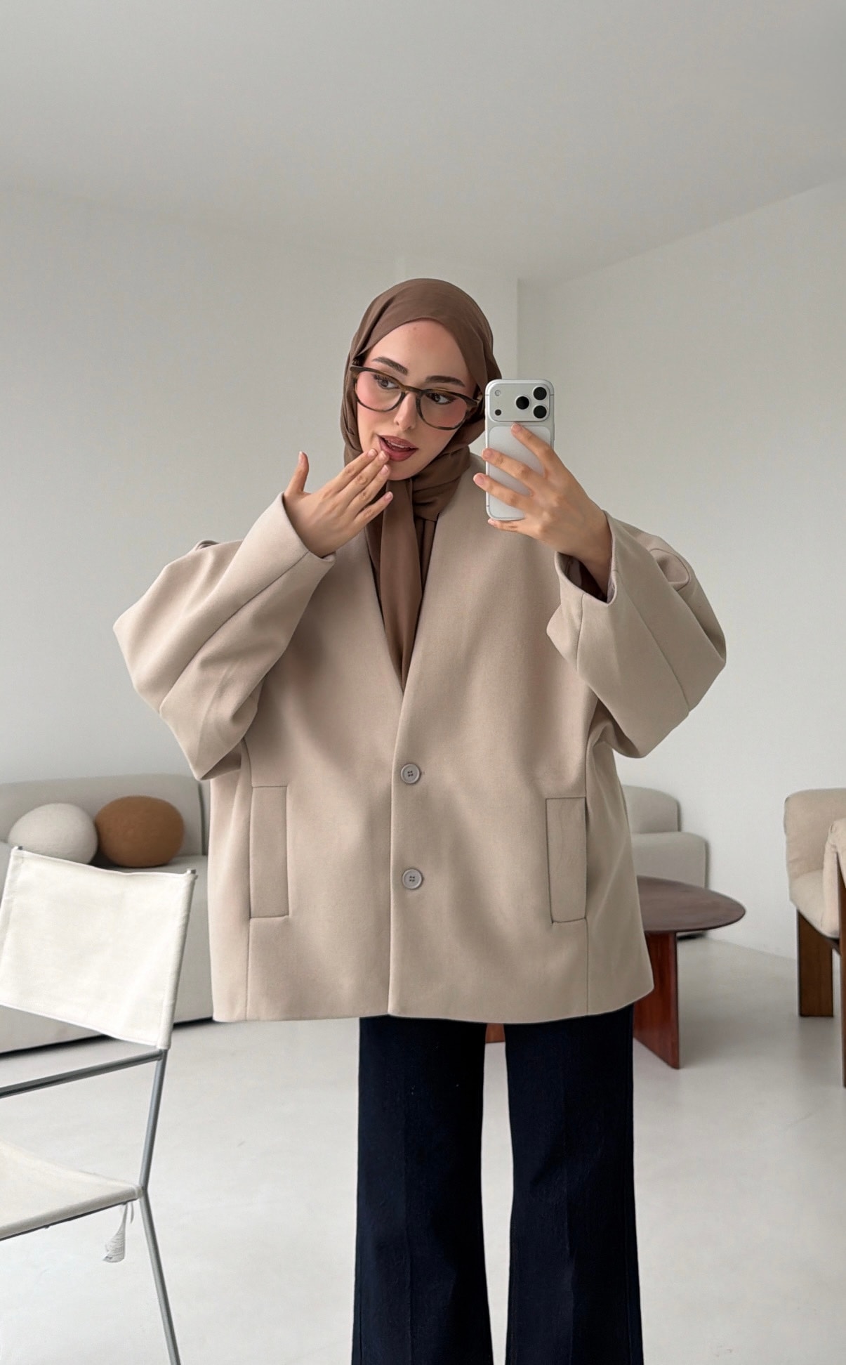 Soft Oversize Kaşe Kaban Taş