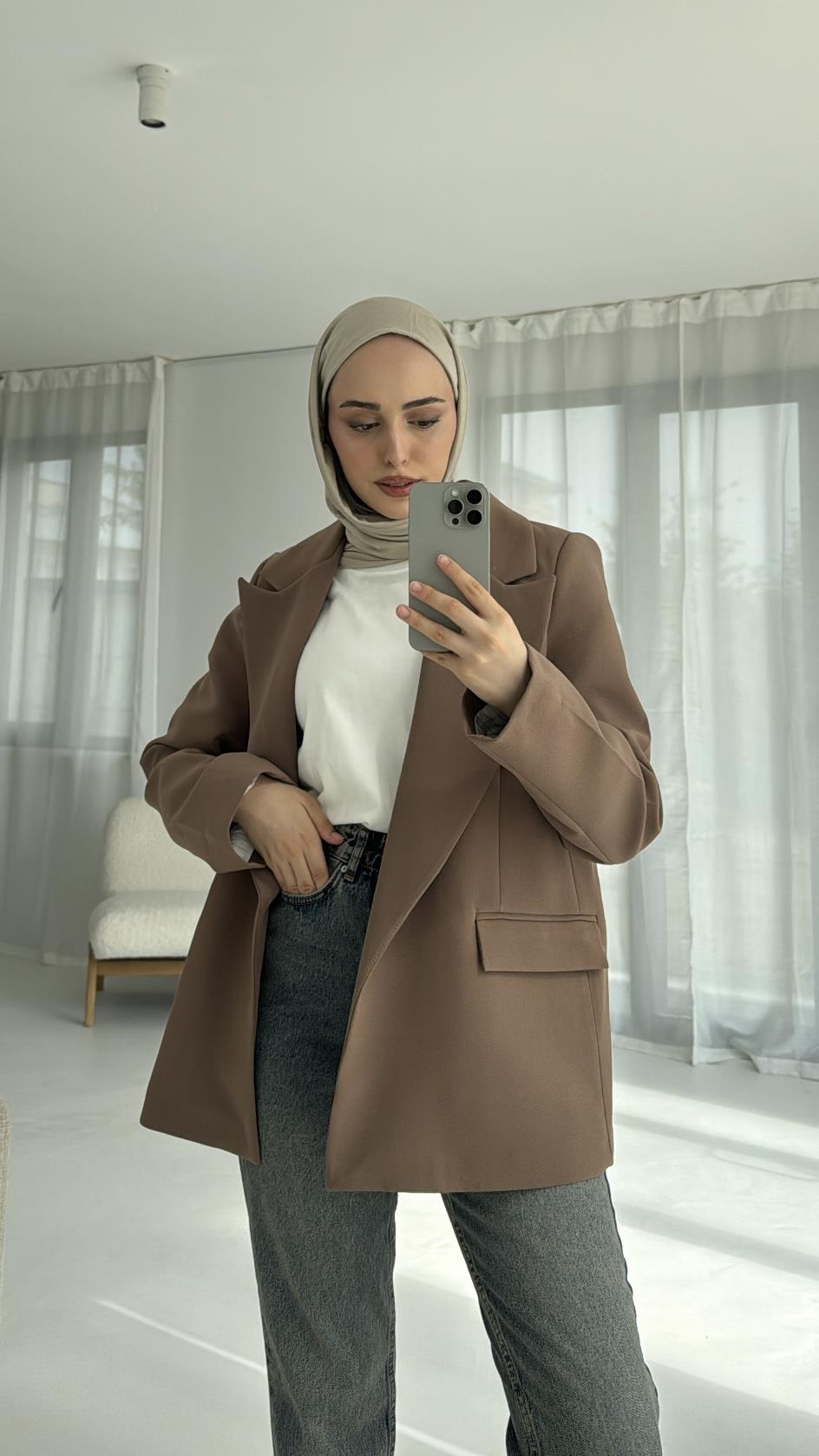 Kolu Katlamalı Blazer Kahve