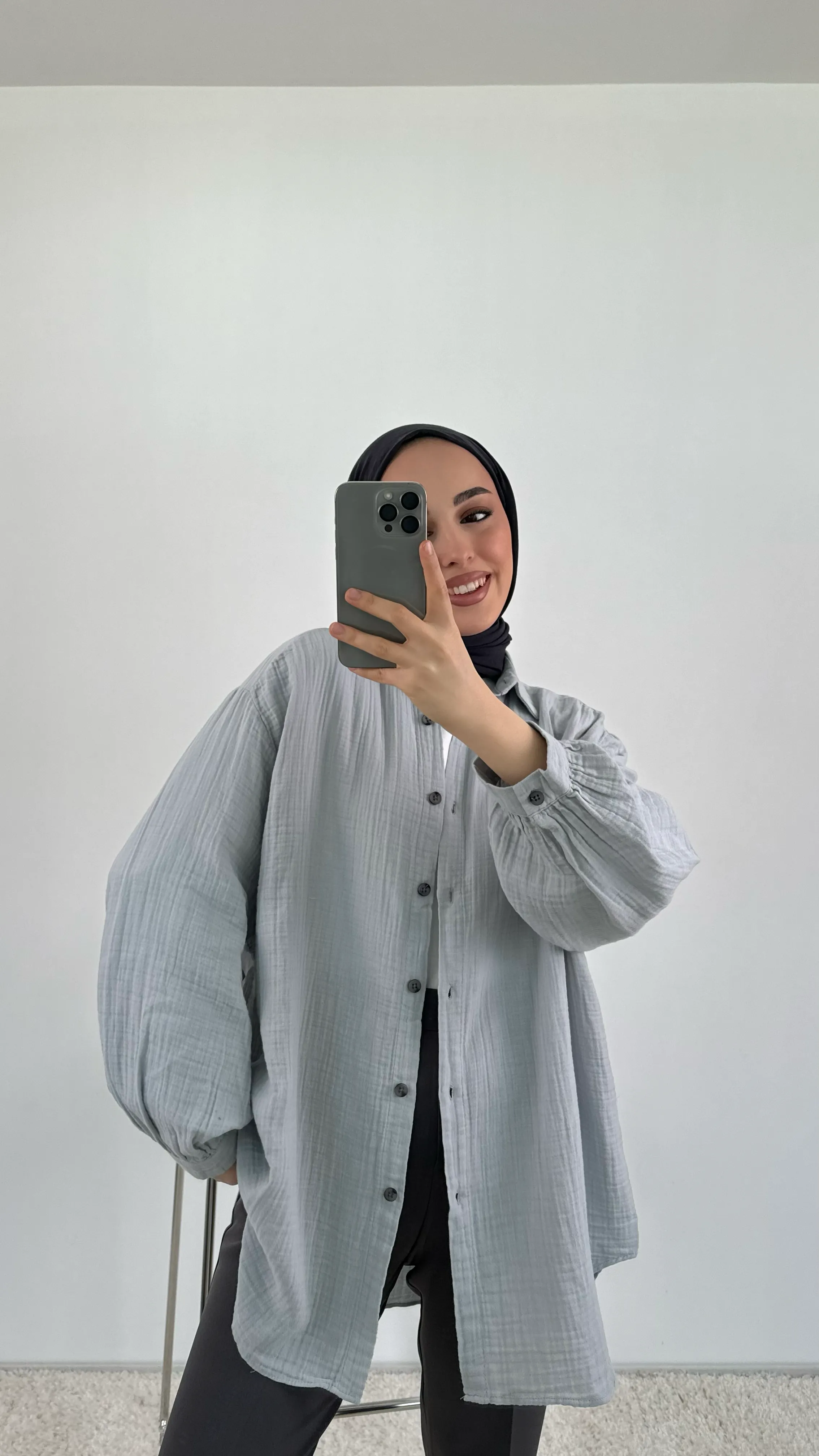 Oversize Müslin Gömlek Gri