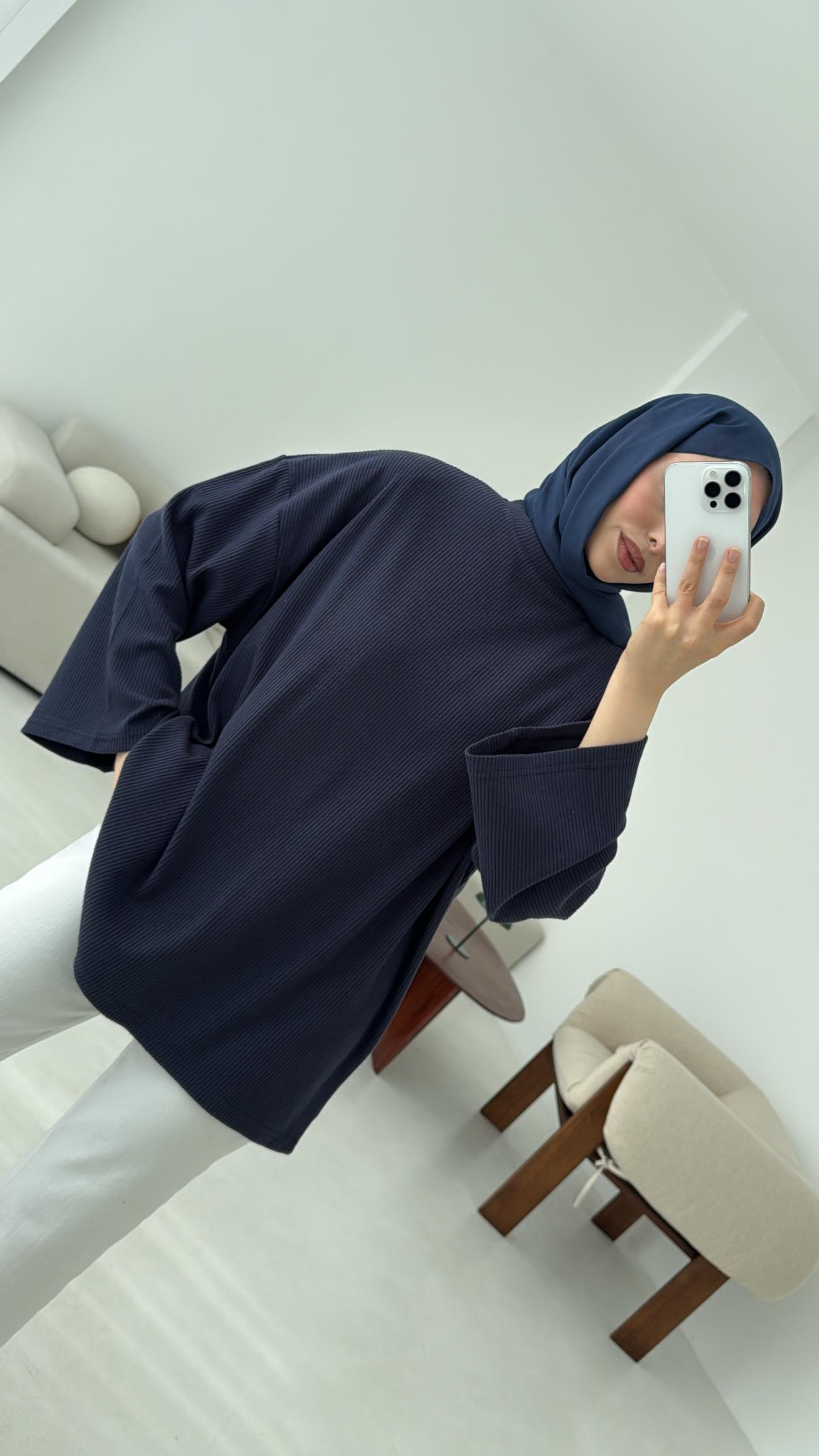 Biyeli Kaşkorse Tunik Lacivert