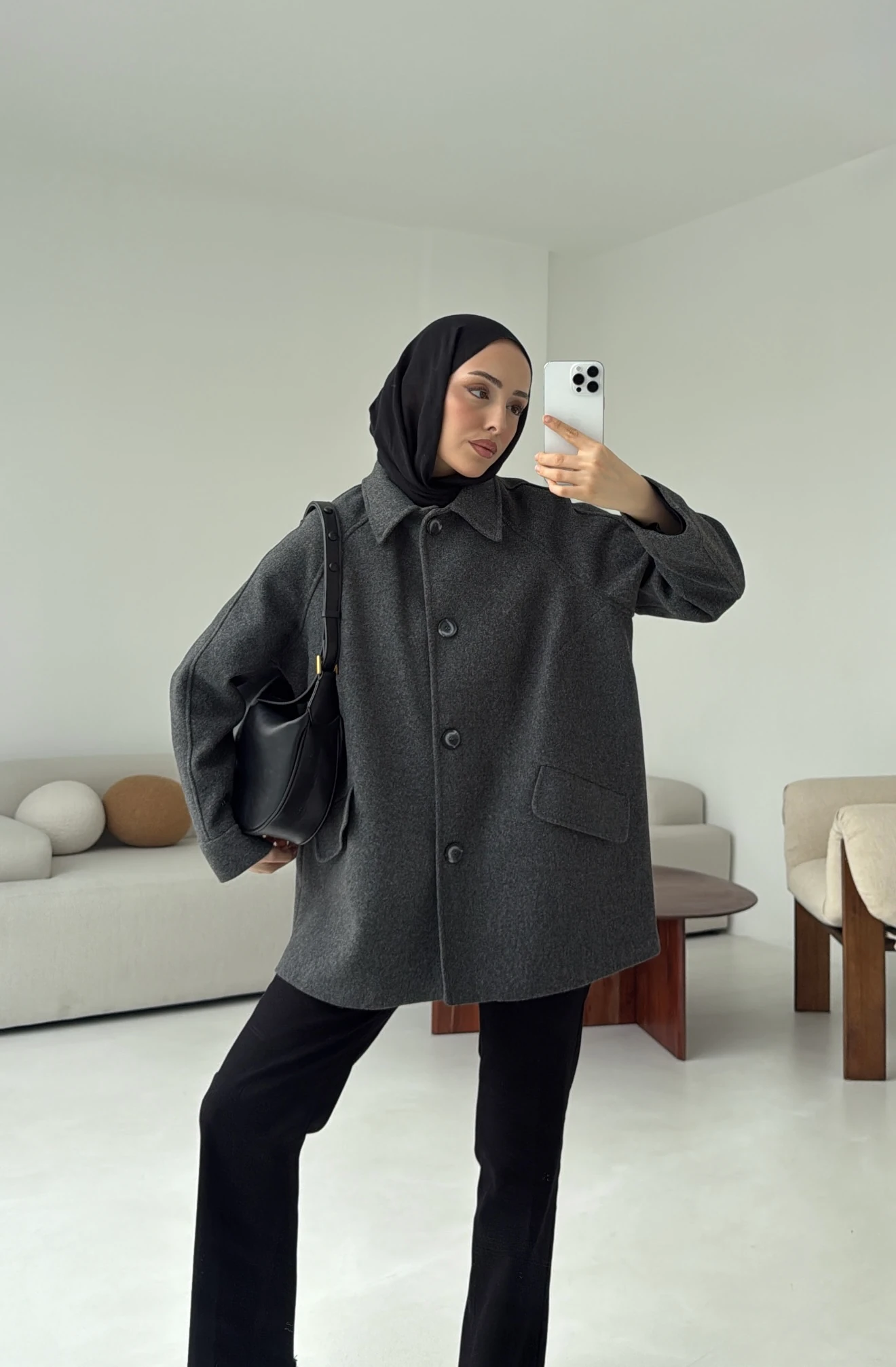 Ön Düğmeli Kaban Antrasit