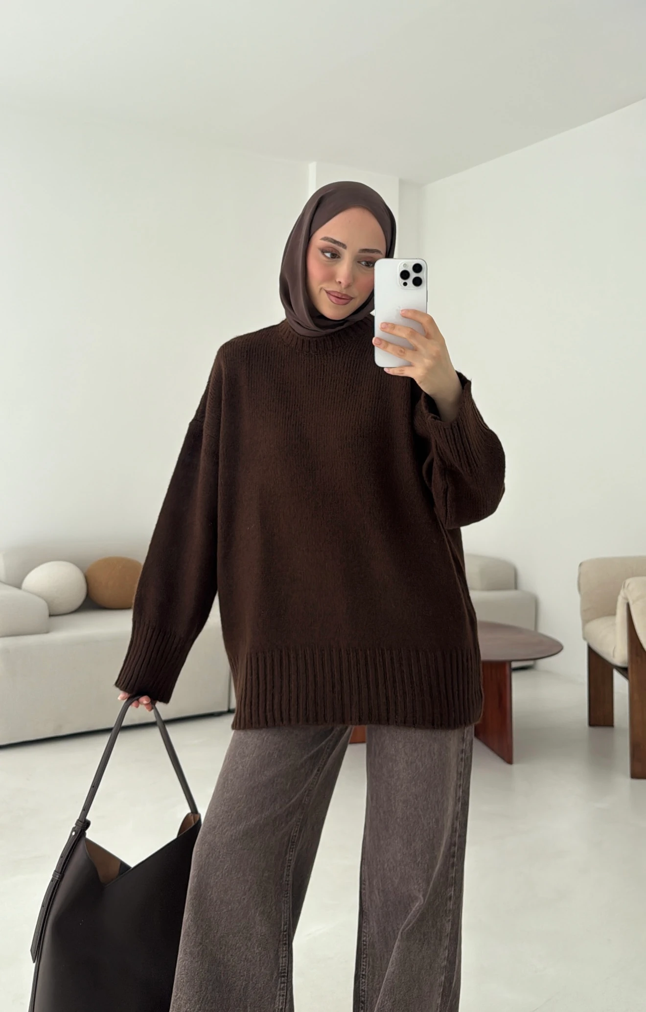 Çift Kat Triko Kazak Kahve