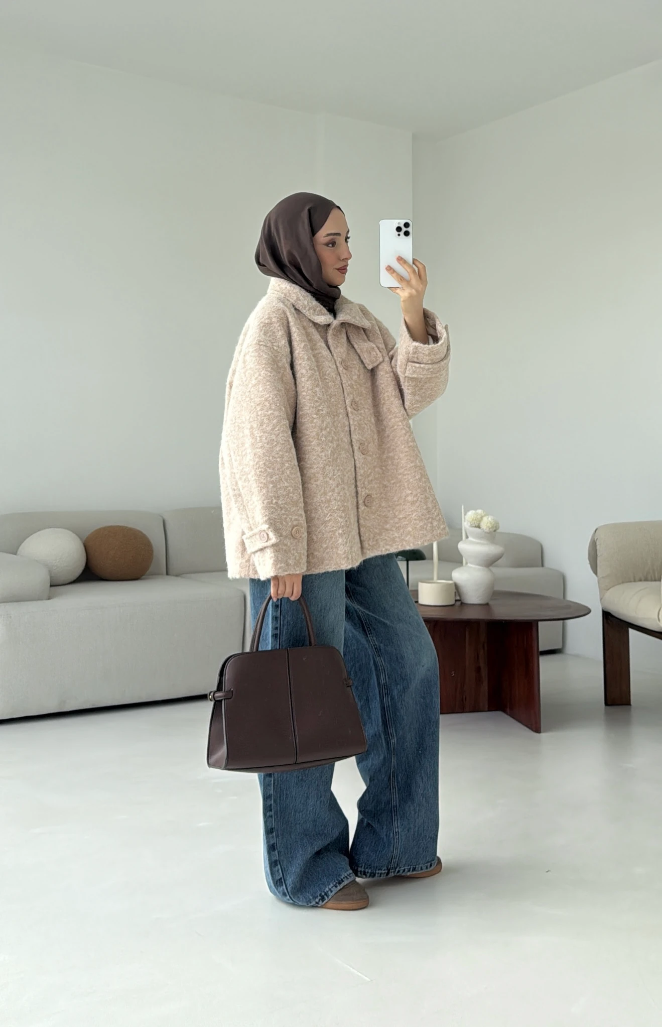 Boucle Yaka Detay Kaban Bej