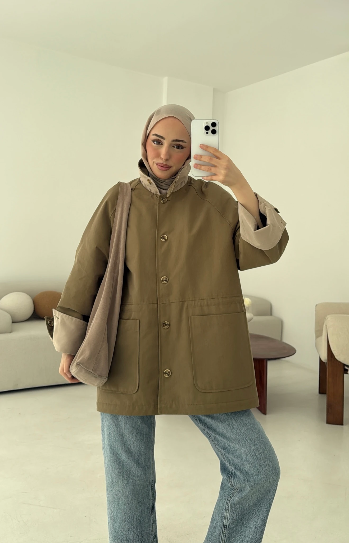 Beli Kordonlu Dolgulu Ceket Haki