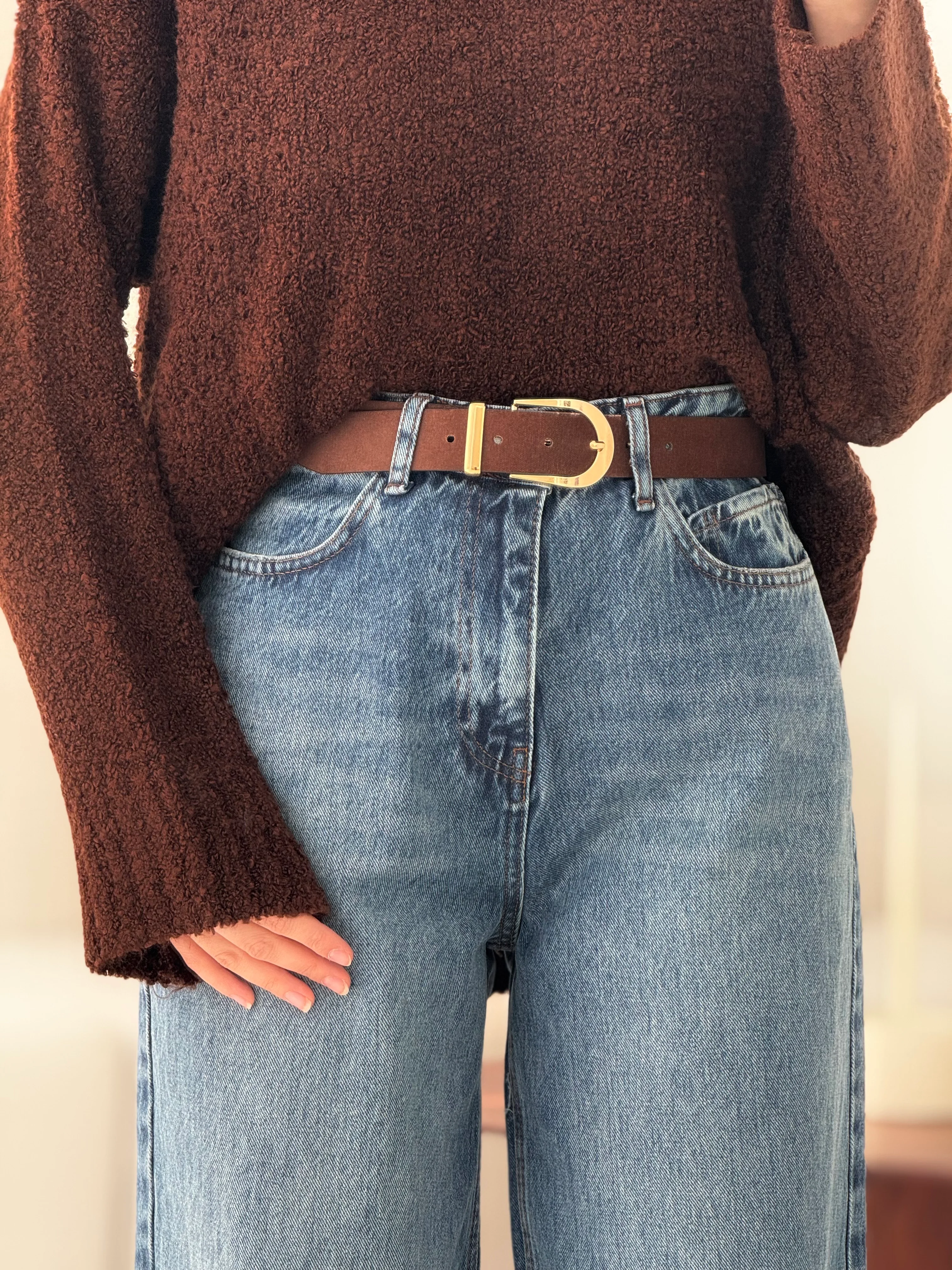 Wide Leg Kahve Kemerli Jean