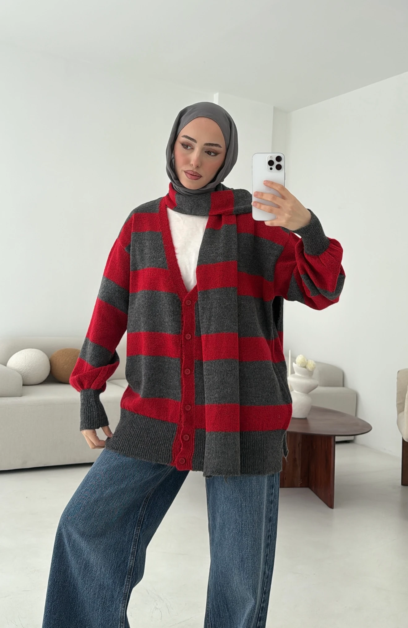 Atkılı Kalın Çizgili Hırka