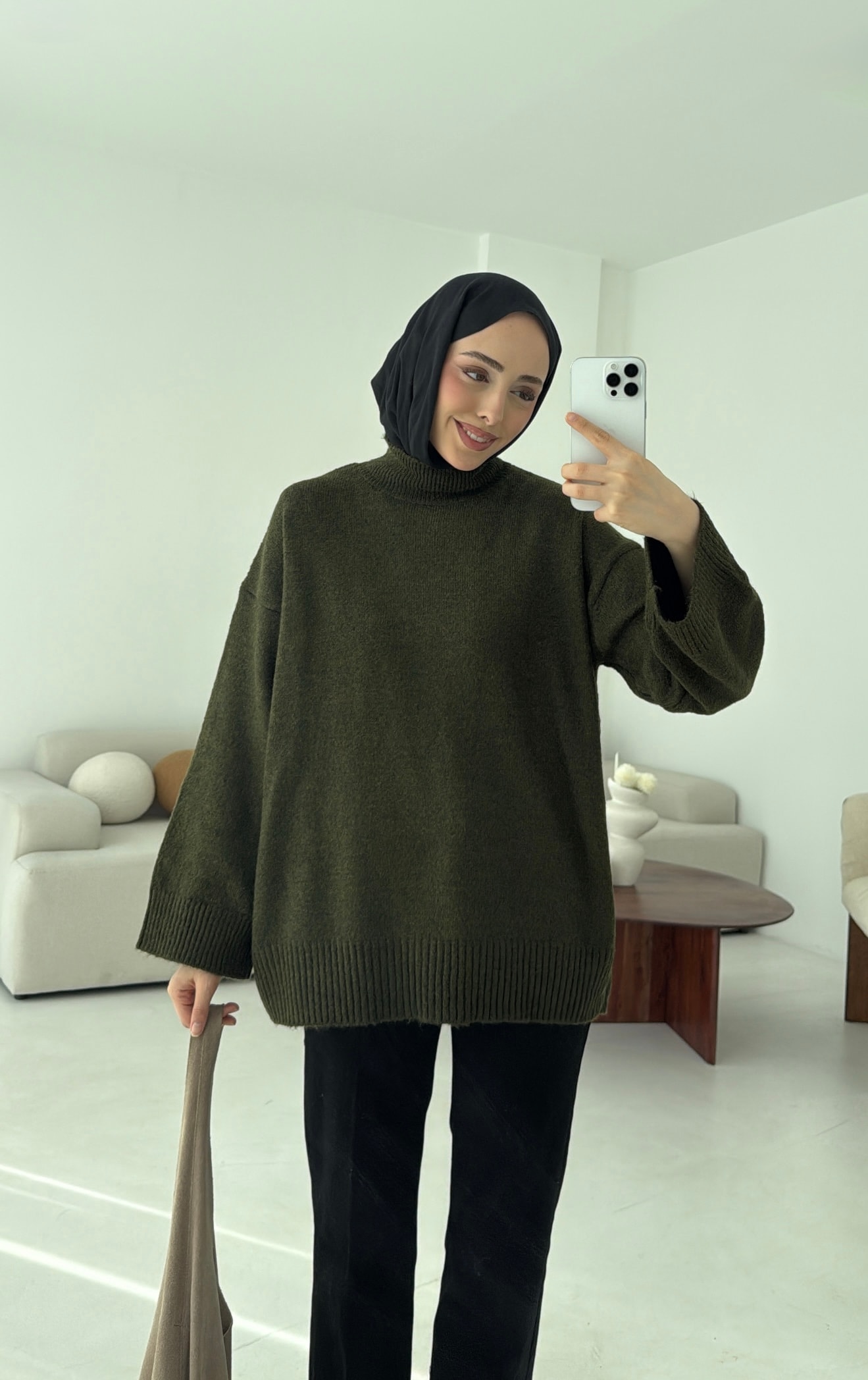 Yarım Yaka Triko Kazak Haki