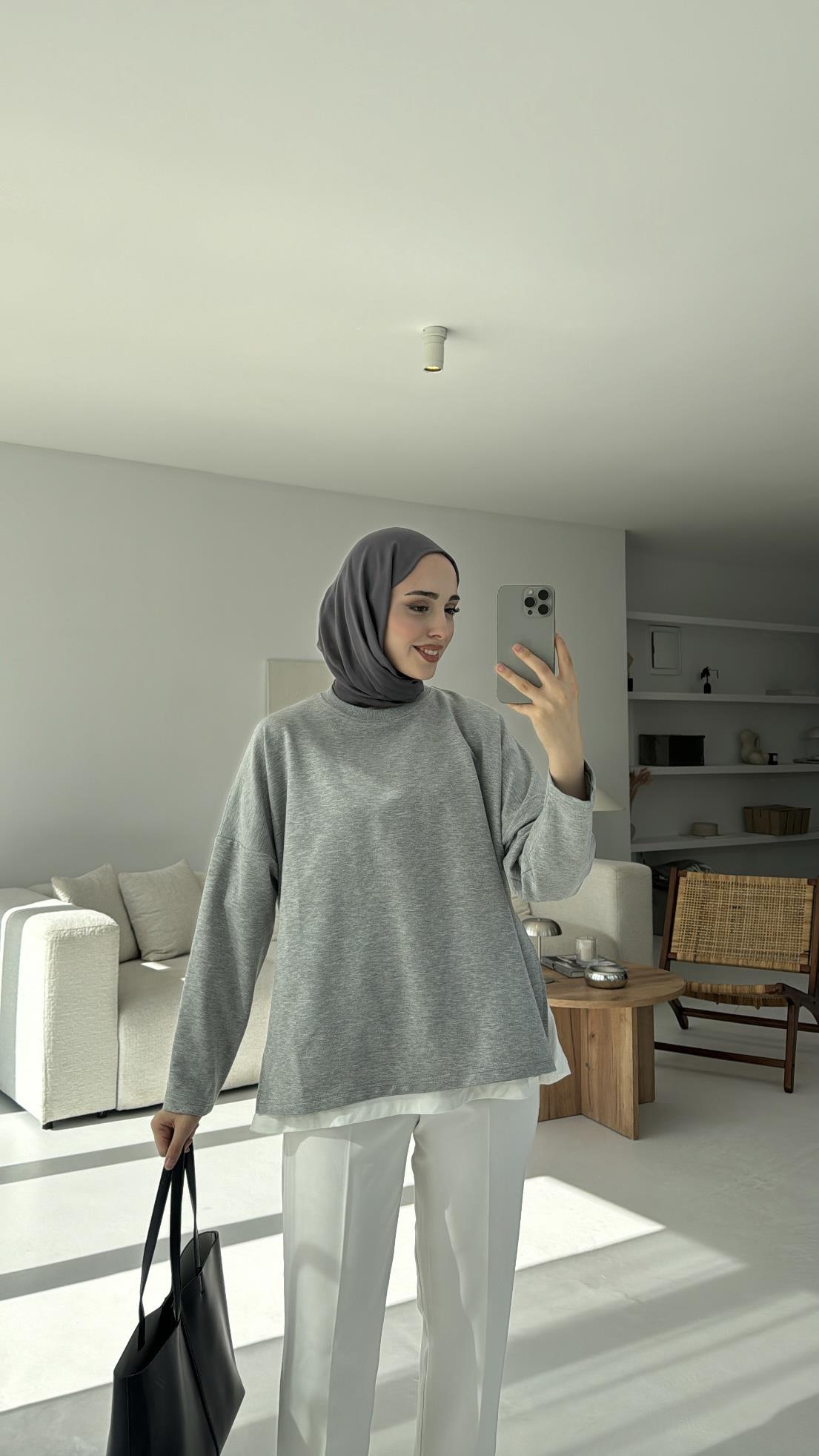 Yırtmaç Detaylı Sweatshirt Gri