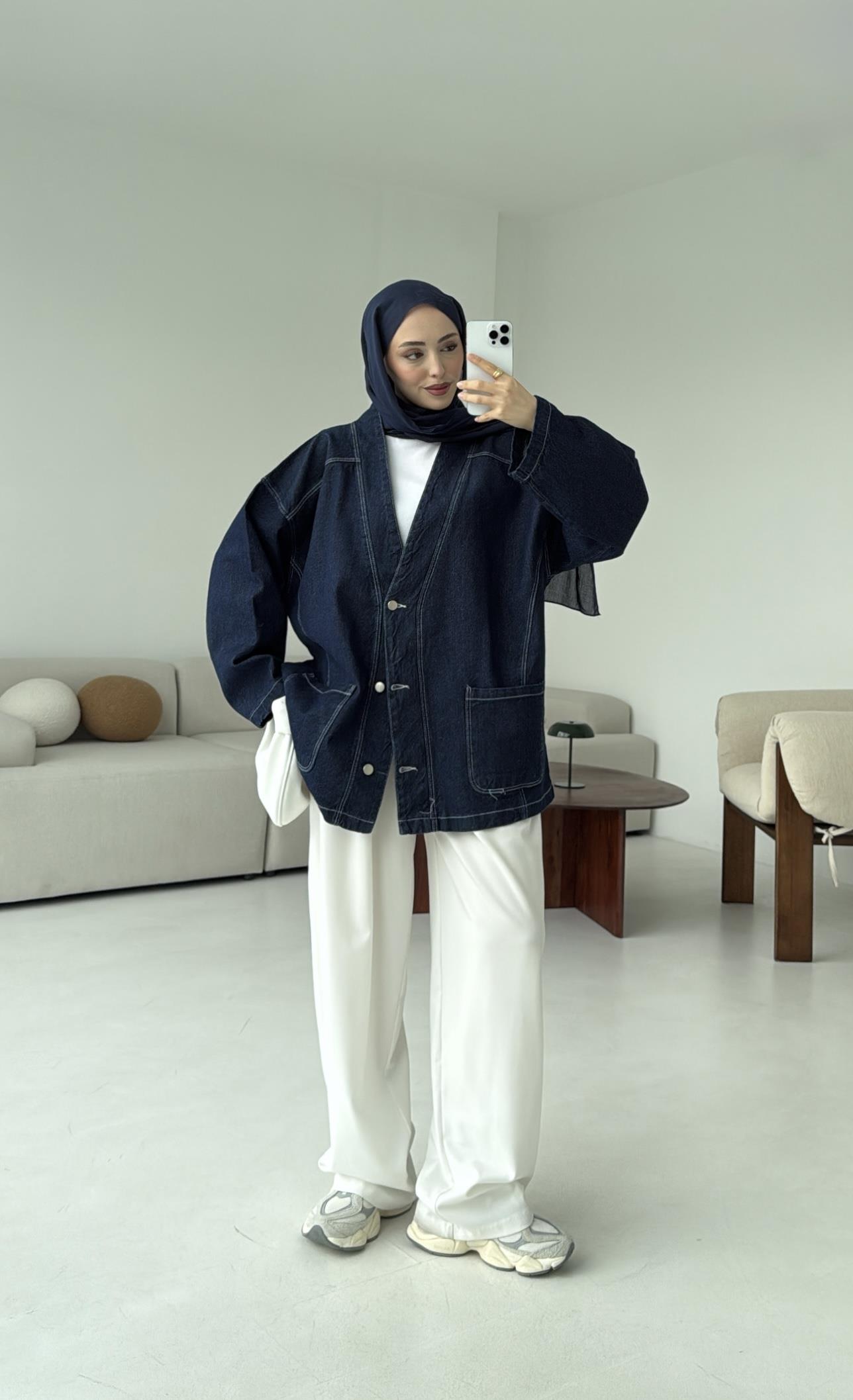Oversize Wide Denim Ceket Lacivert