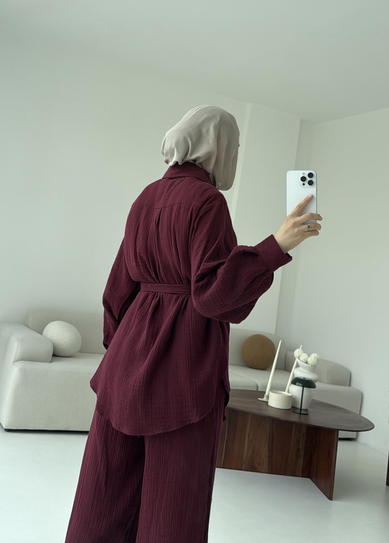 Müslin Gömleklİ Takım Bordo