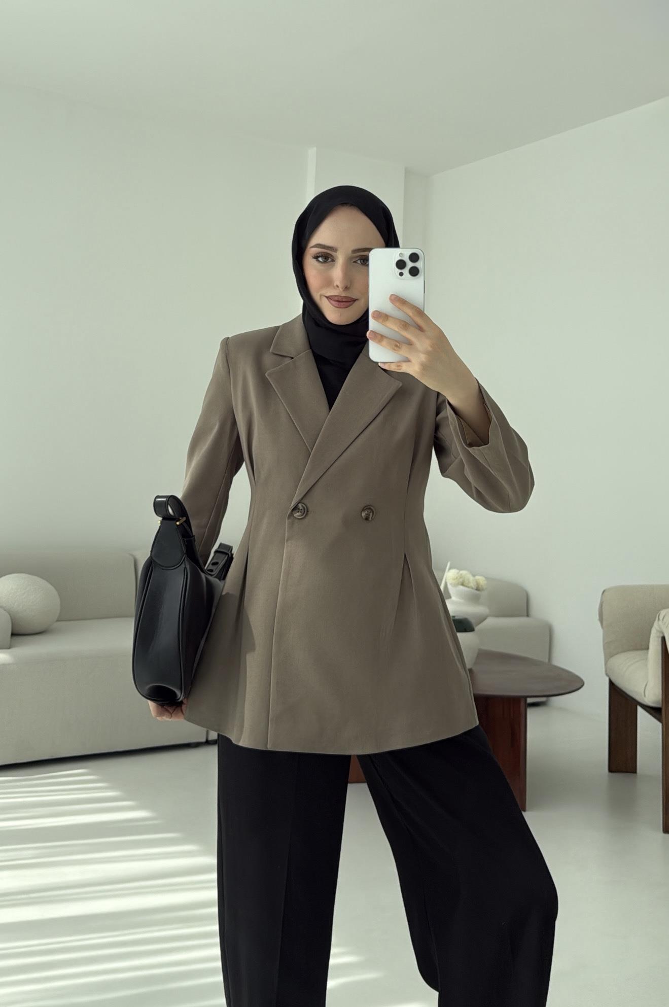 Pile Detay Blazer Ceket Vizon