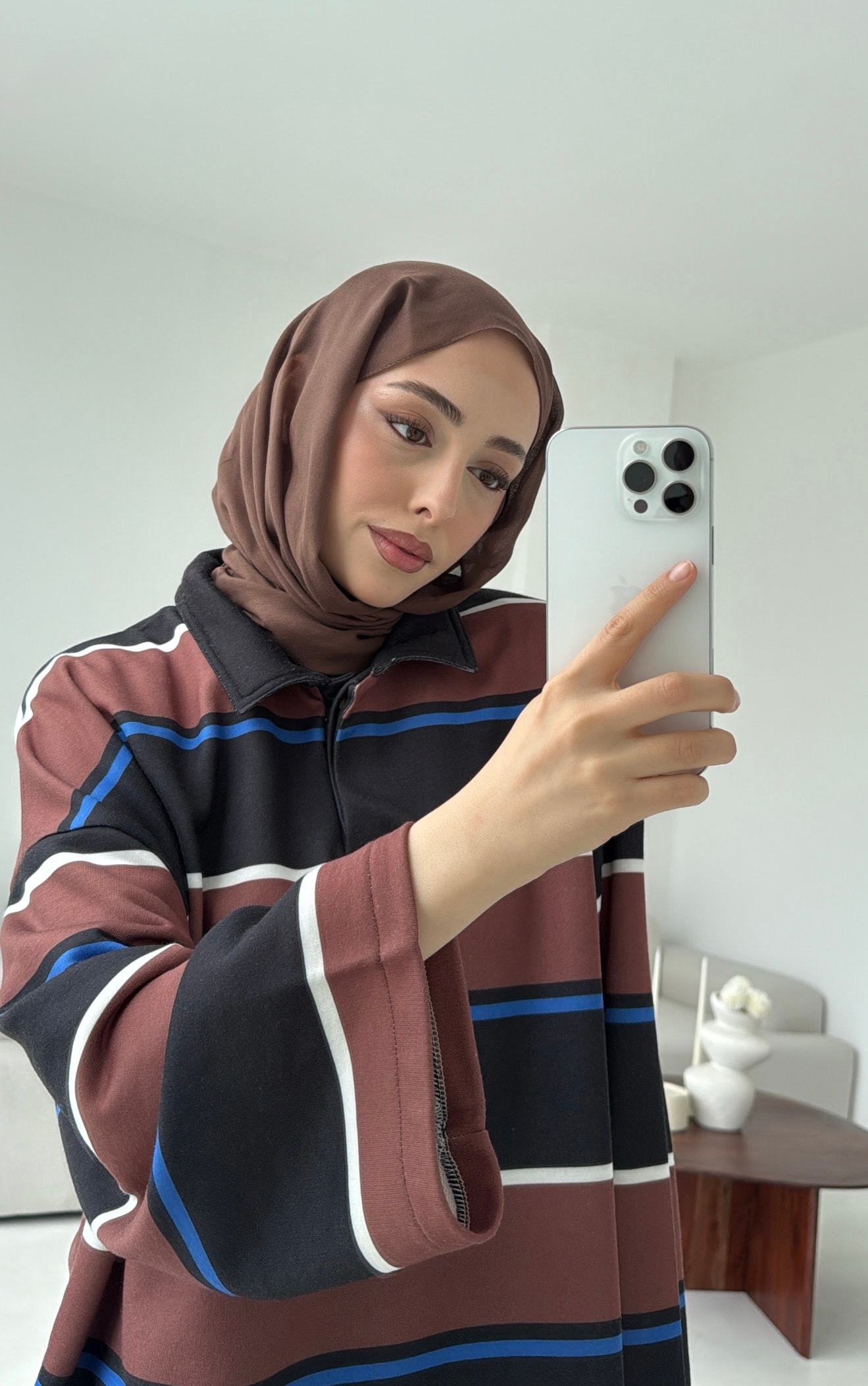 Fleece Polo Yaka Sweatshirt Kahve