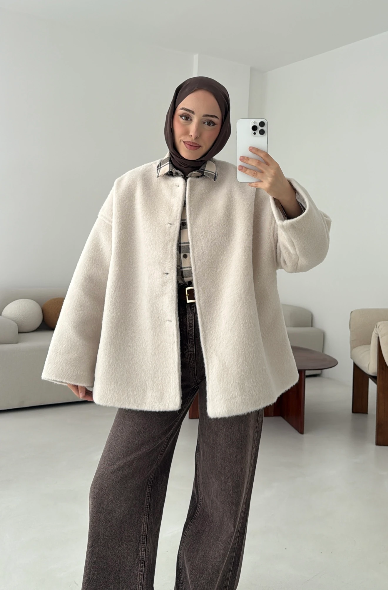 Gizli Düğmeli Kaban Bej