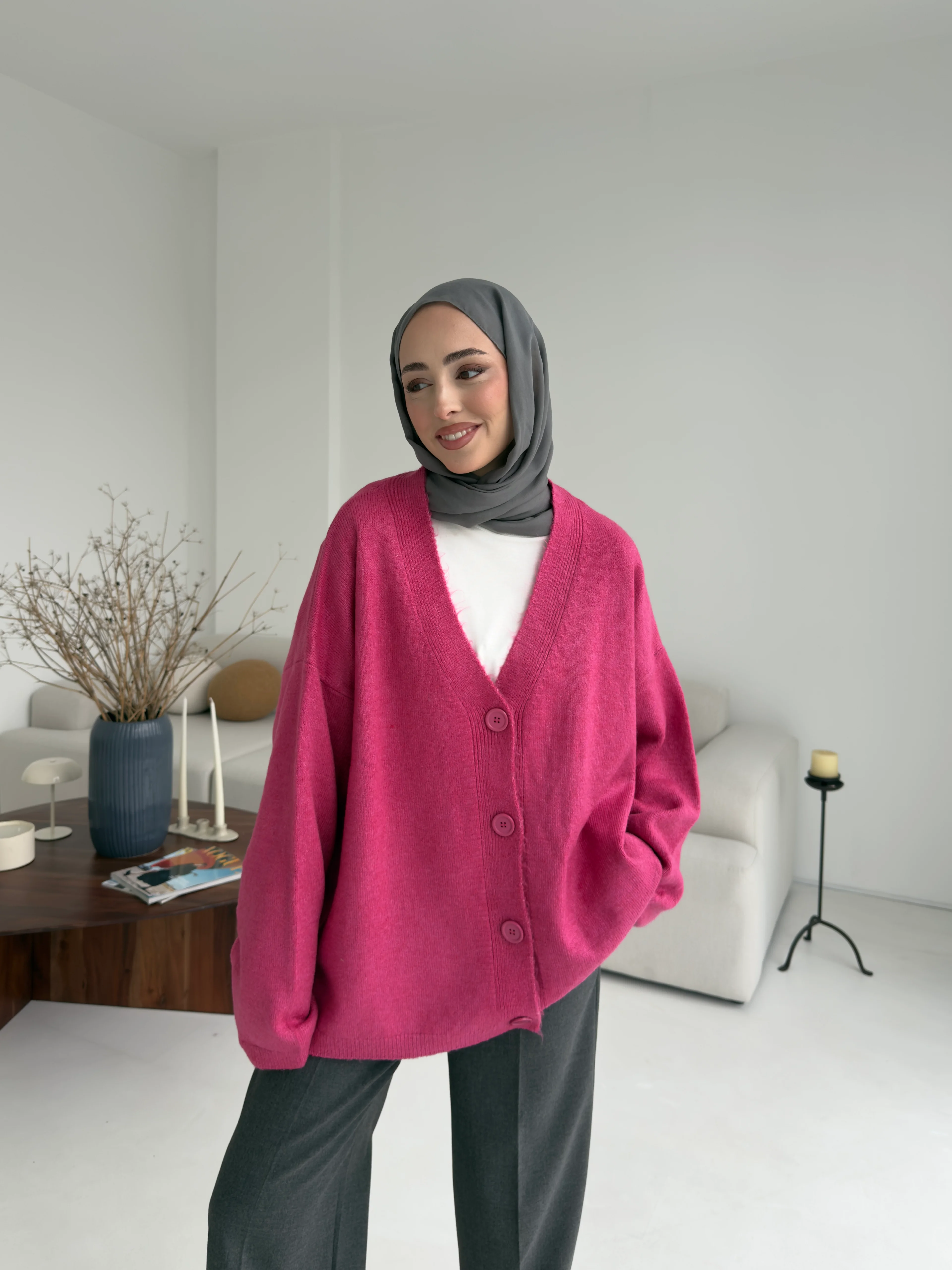 Oversize Yünlü Kazak Pembe