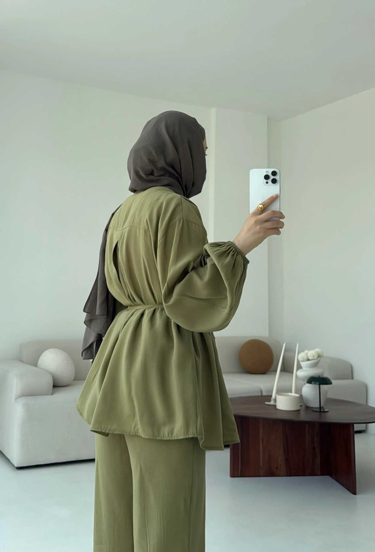 Gömlekli Nervürlü Takım Olive