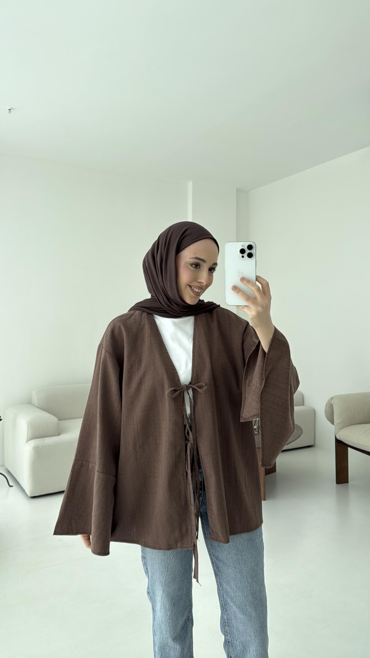 Kol Detay Kimono Kahve