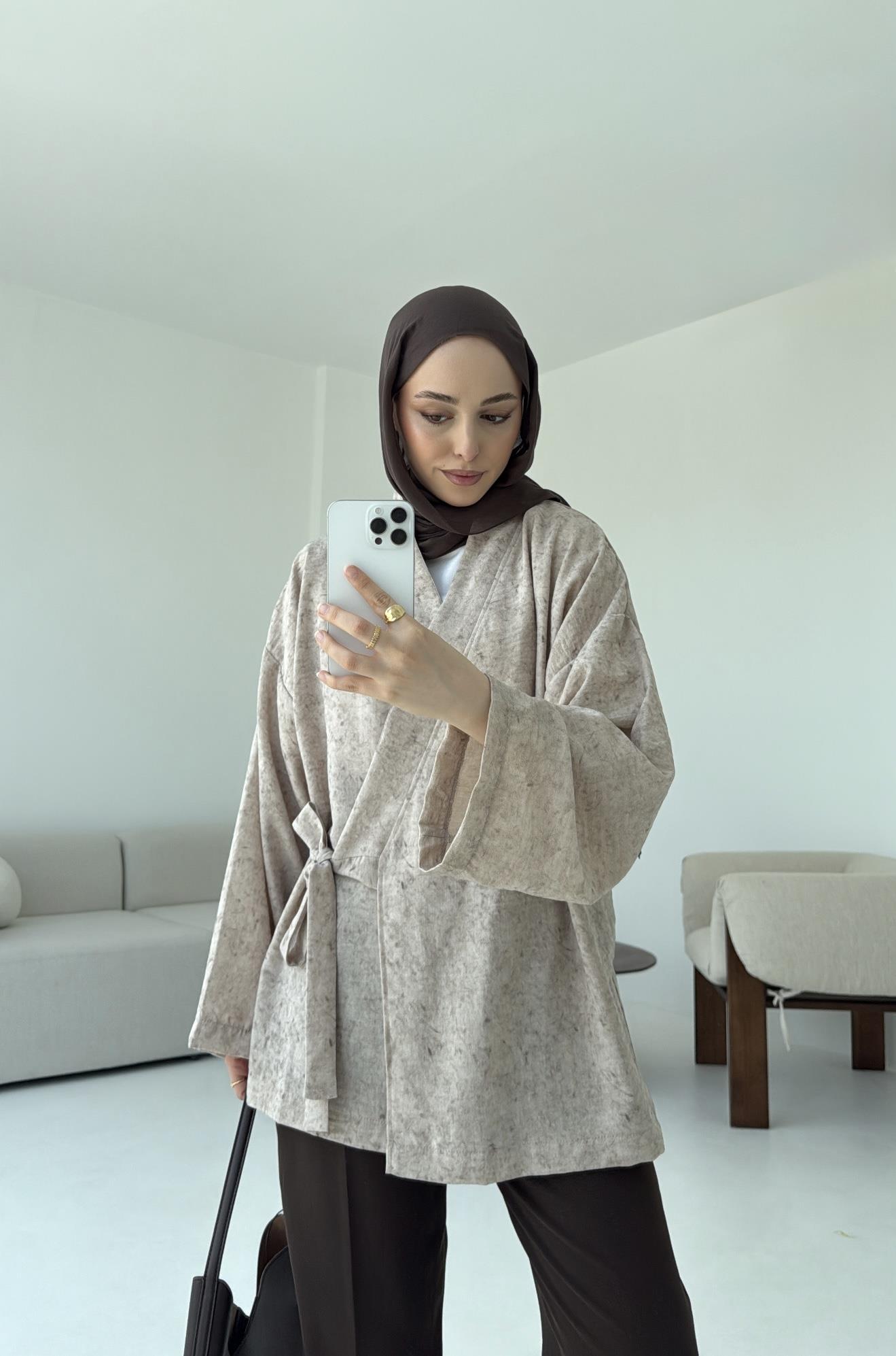 Keten Batik Bambu Kimono Taş