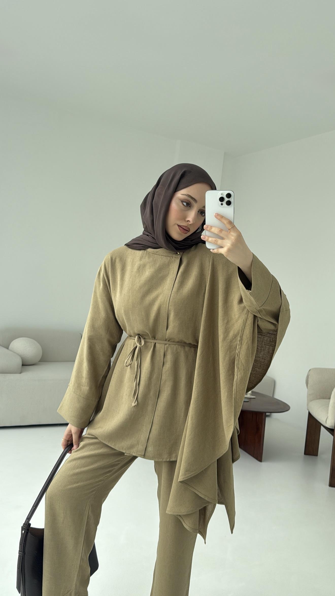 Volanlı Kimono Takım Olive