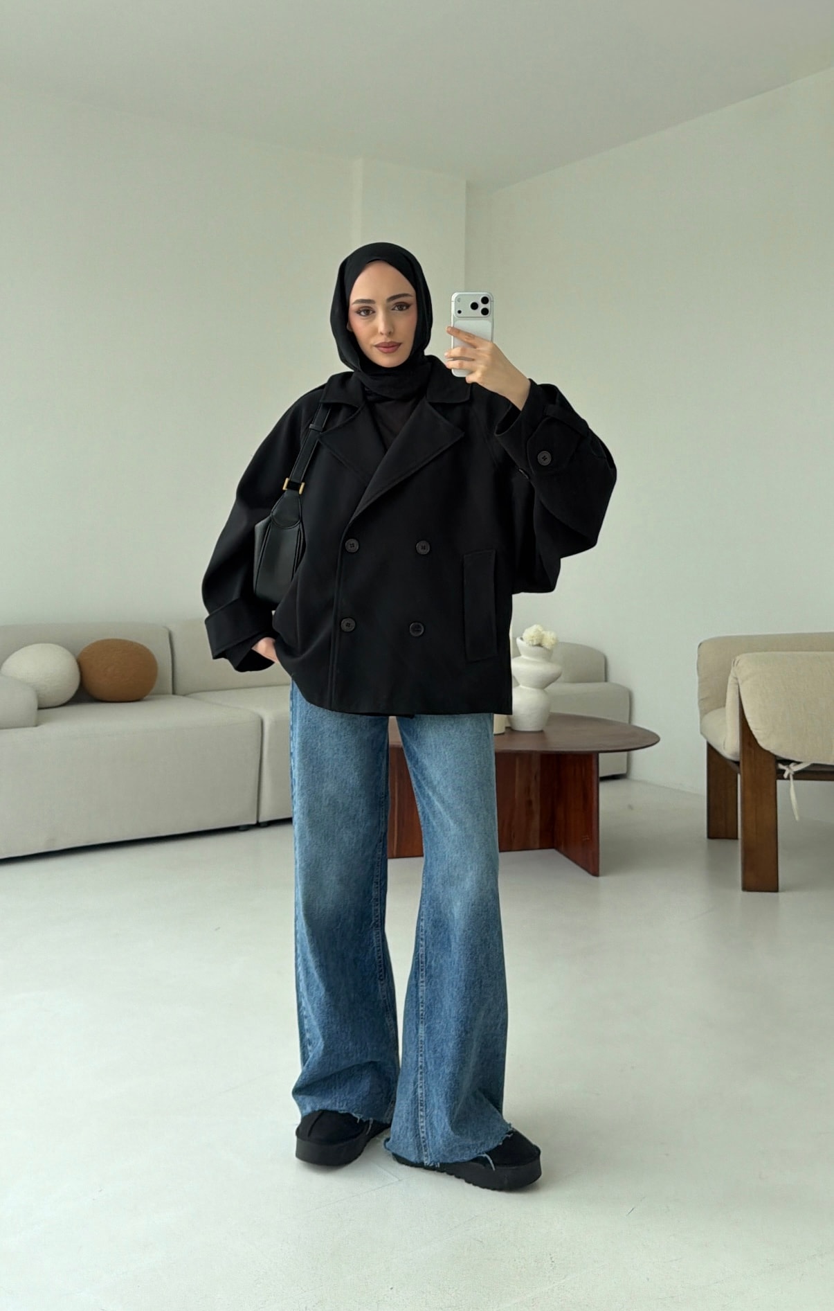 Dökümlü Trençkot Siyah