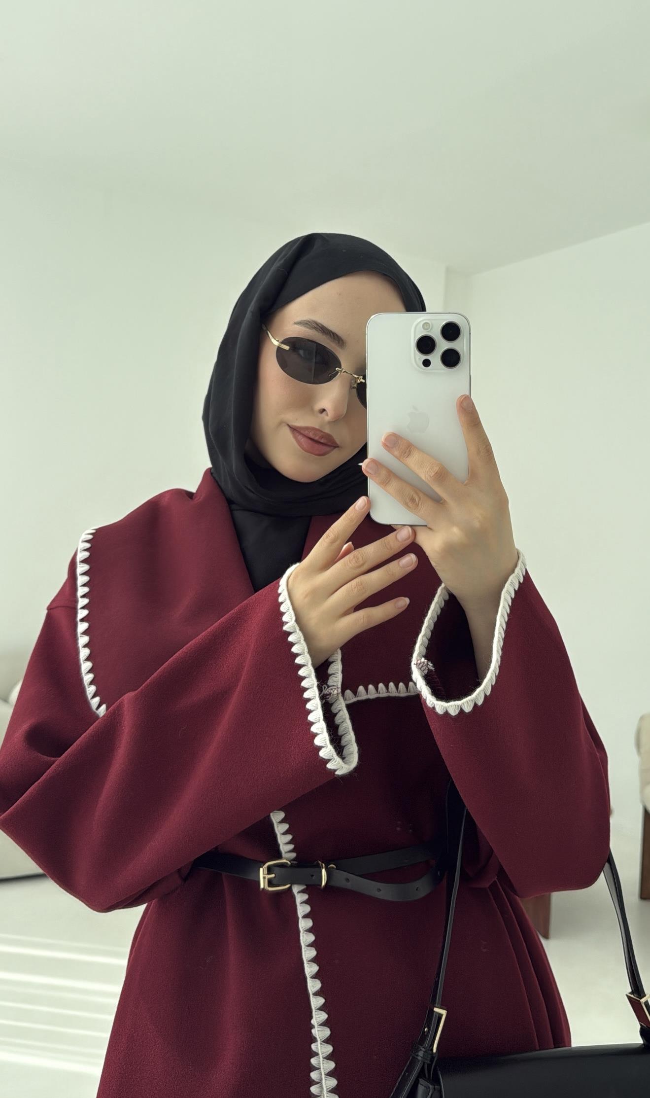 Dikişli Kaşe Ceket Bordo