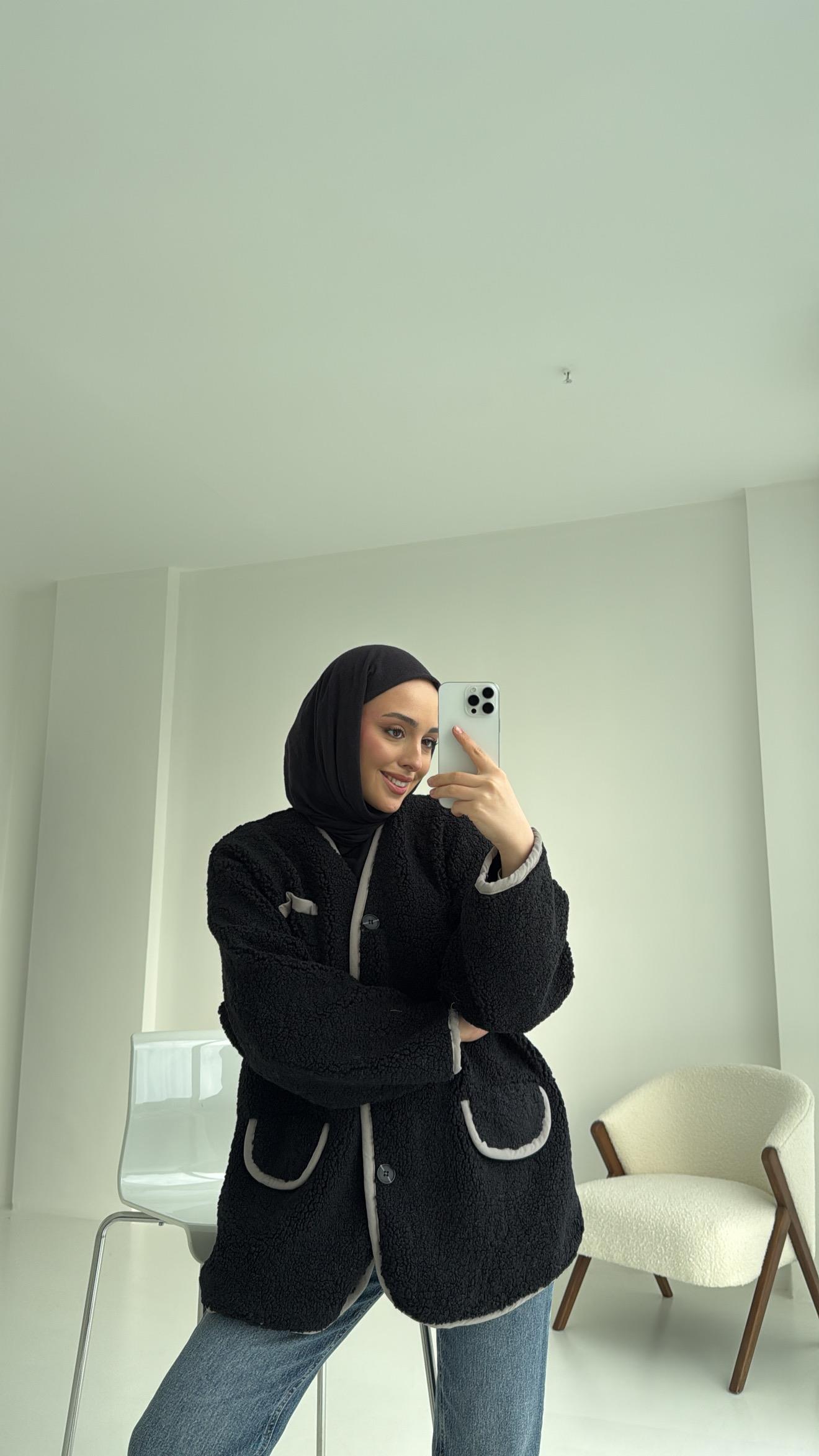 Düğmeli Oversize Teddy Ceket Siyah