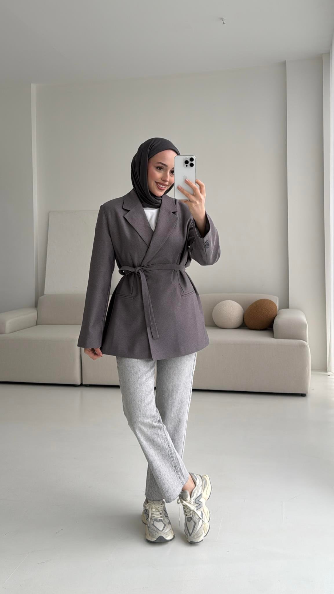 Bağlamalı Blazer Ceket Gri