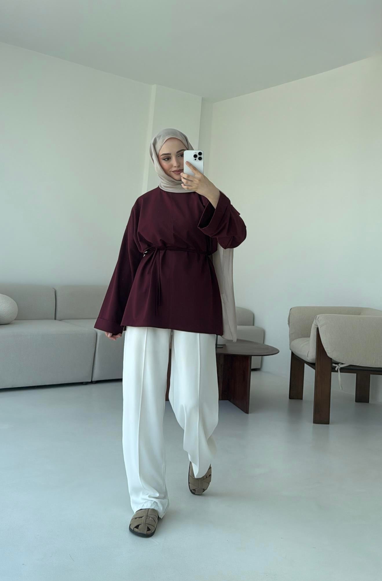 Bağlamalı Yanı Yırtmaç Detay Sweat Bordo