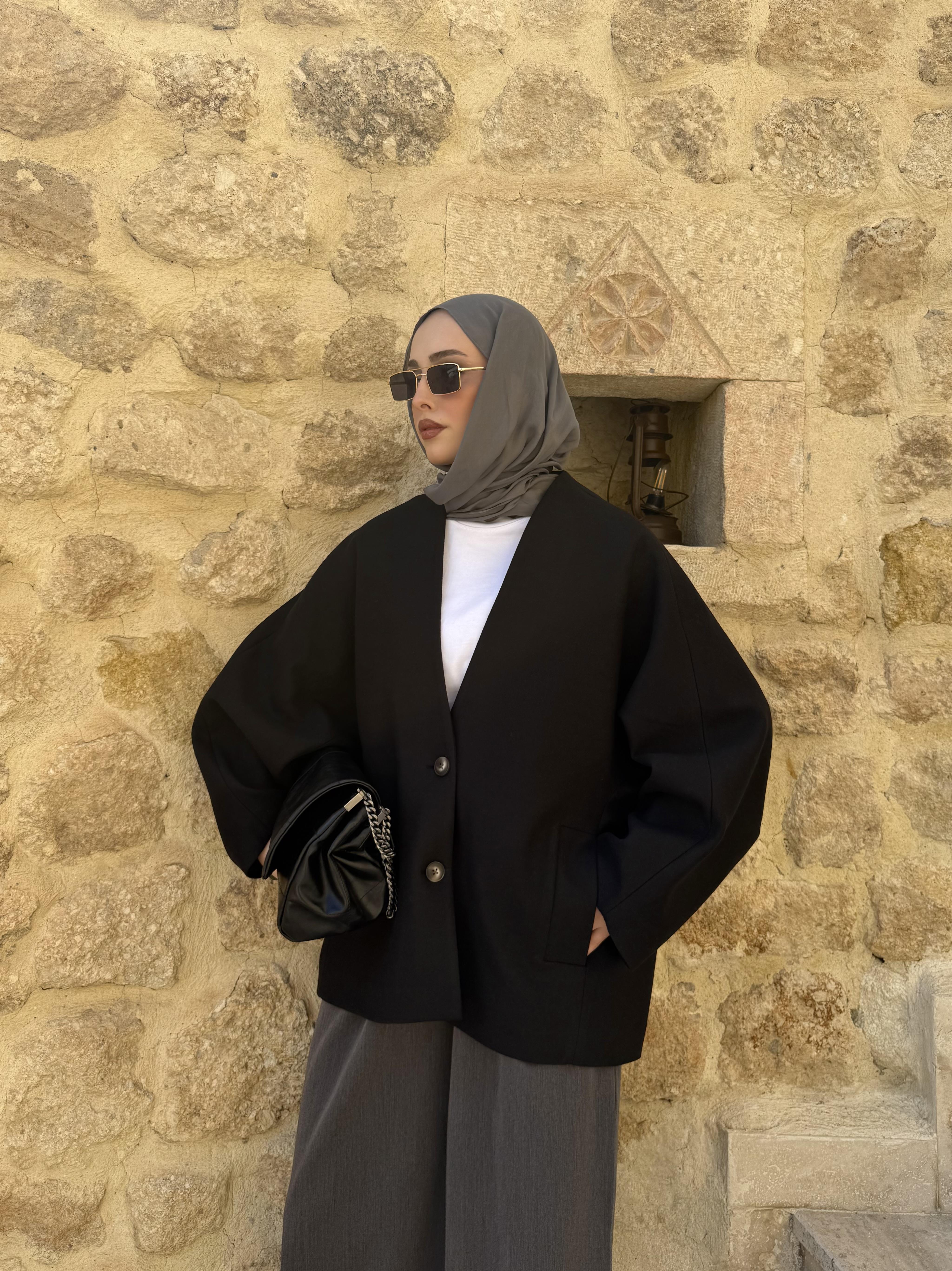 Soft Oversize Kaşe Kaban Siyah