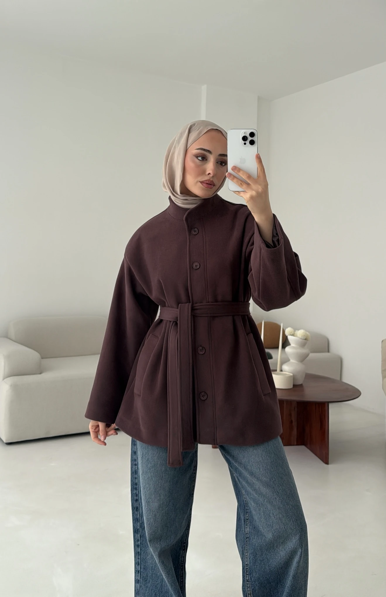 Hakim Yaka Atkılı Ceket/Kaban Mürdüm