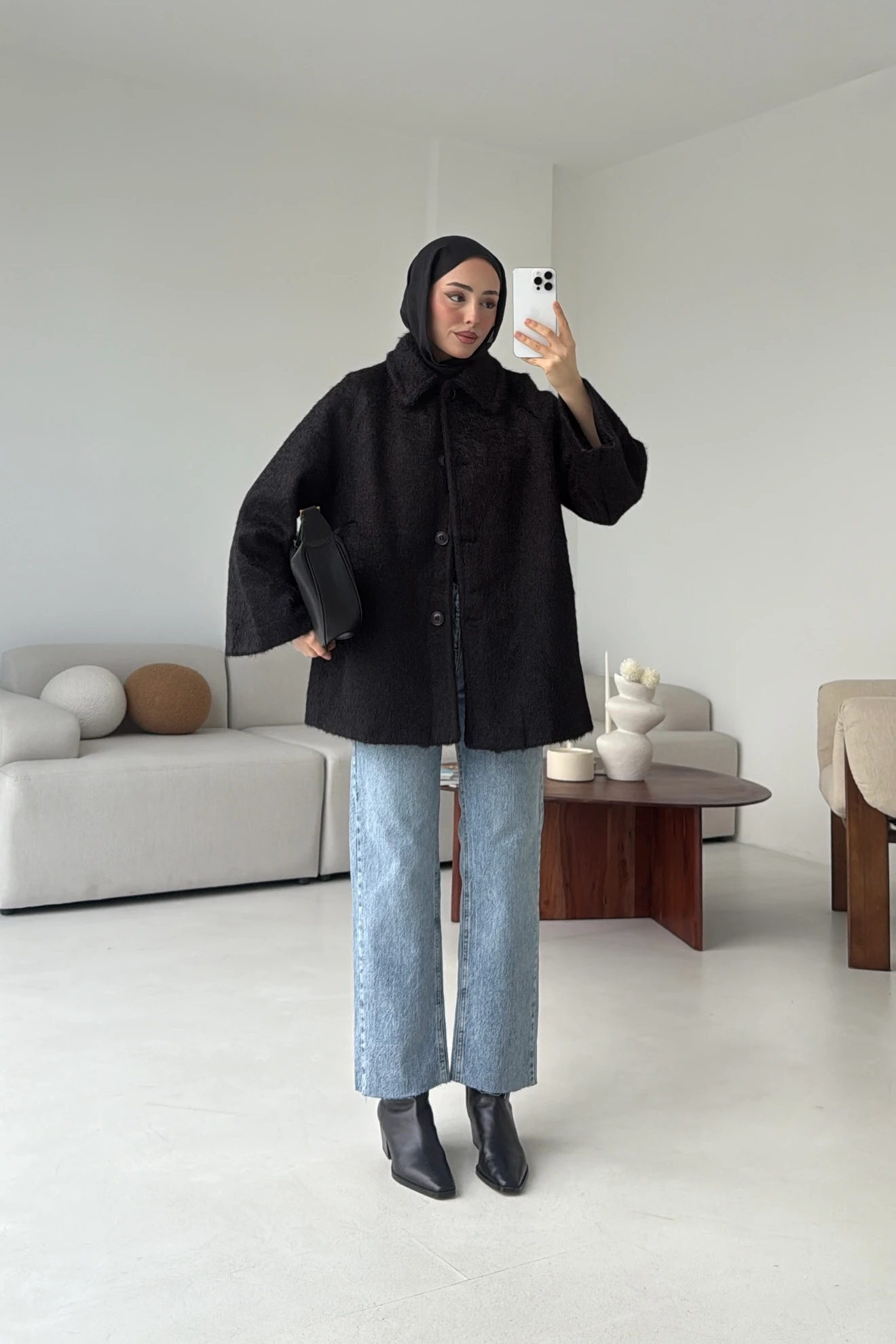 Mohair Reglan Kol Kaban Siyah