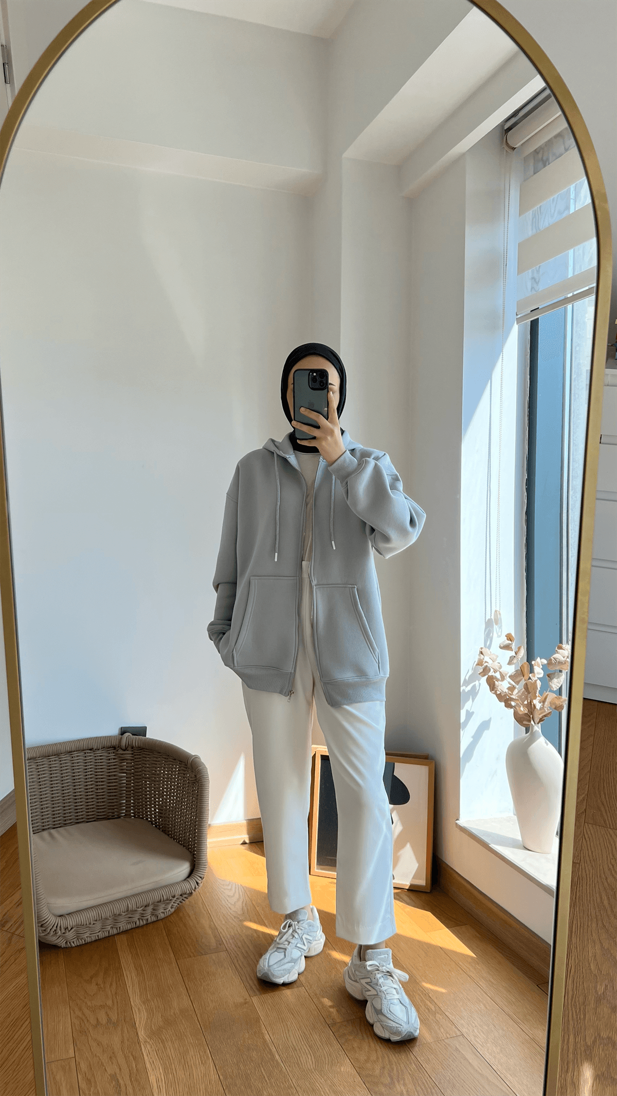 Şardonlu Kapüşonlu Sweatshirt Gri