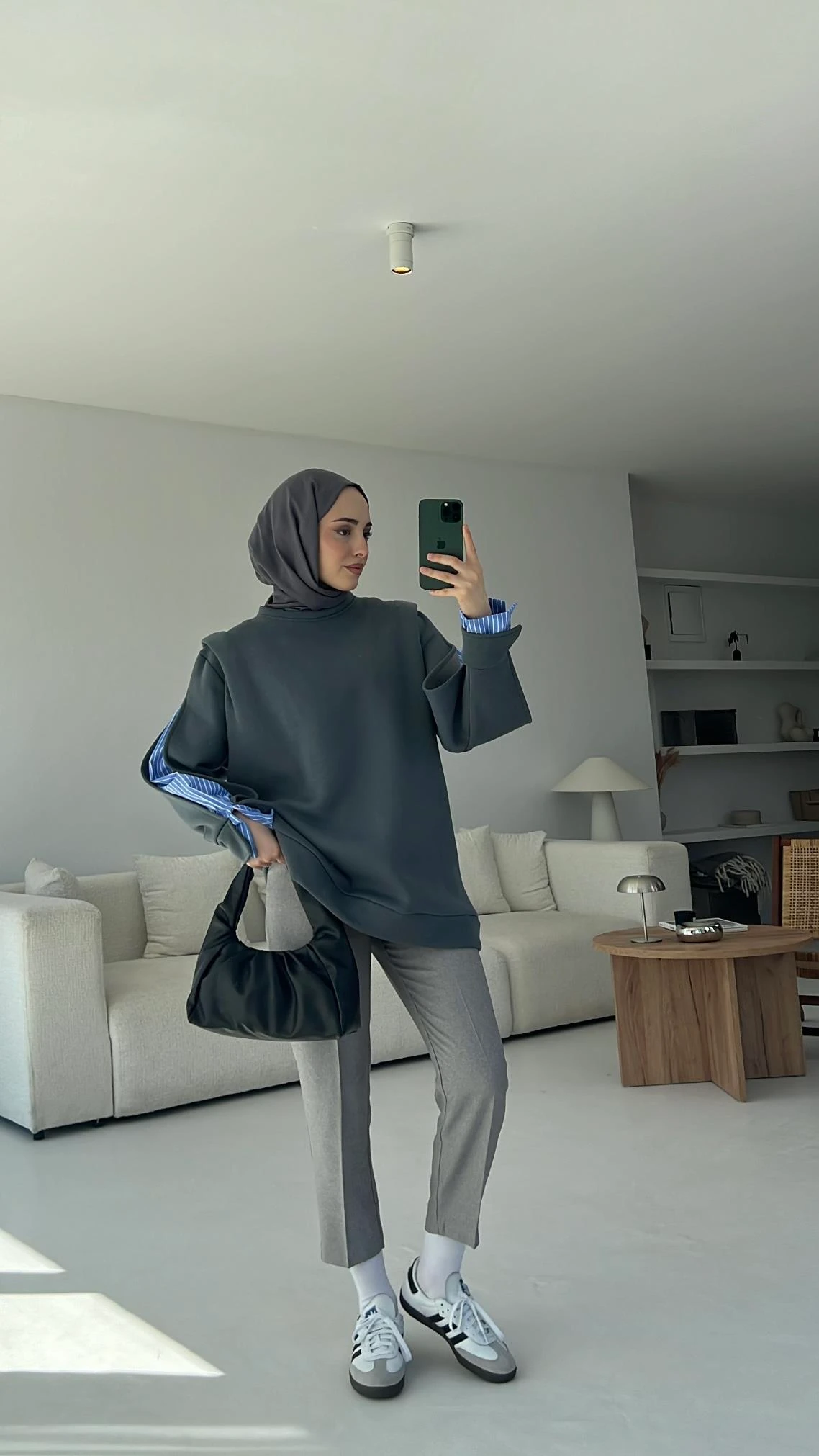 Gömlek Detaylı Sweatshirt Antrasit
