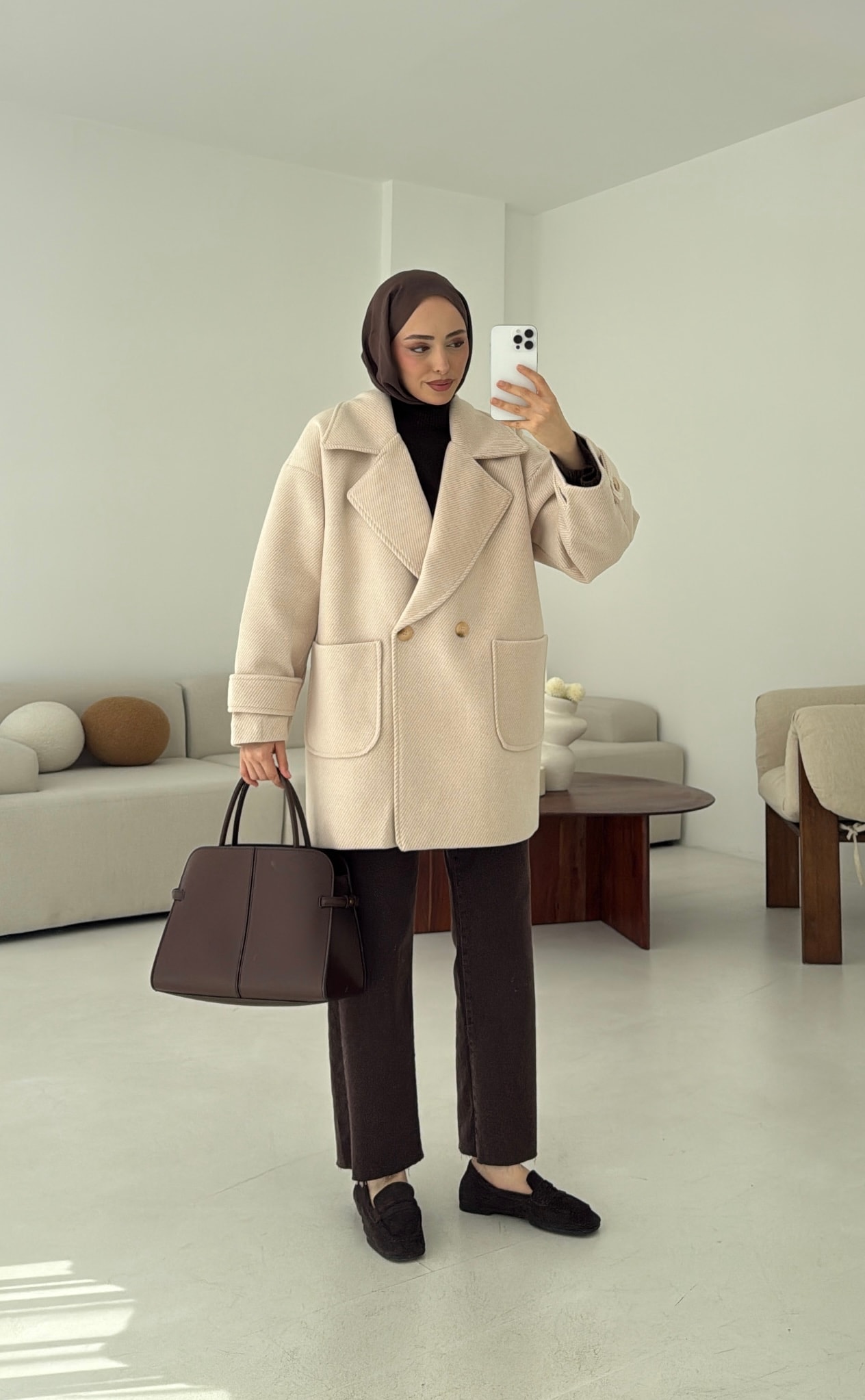 Bej Geçişli Kaşe Kaban